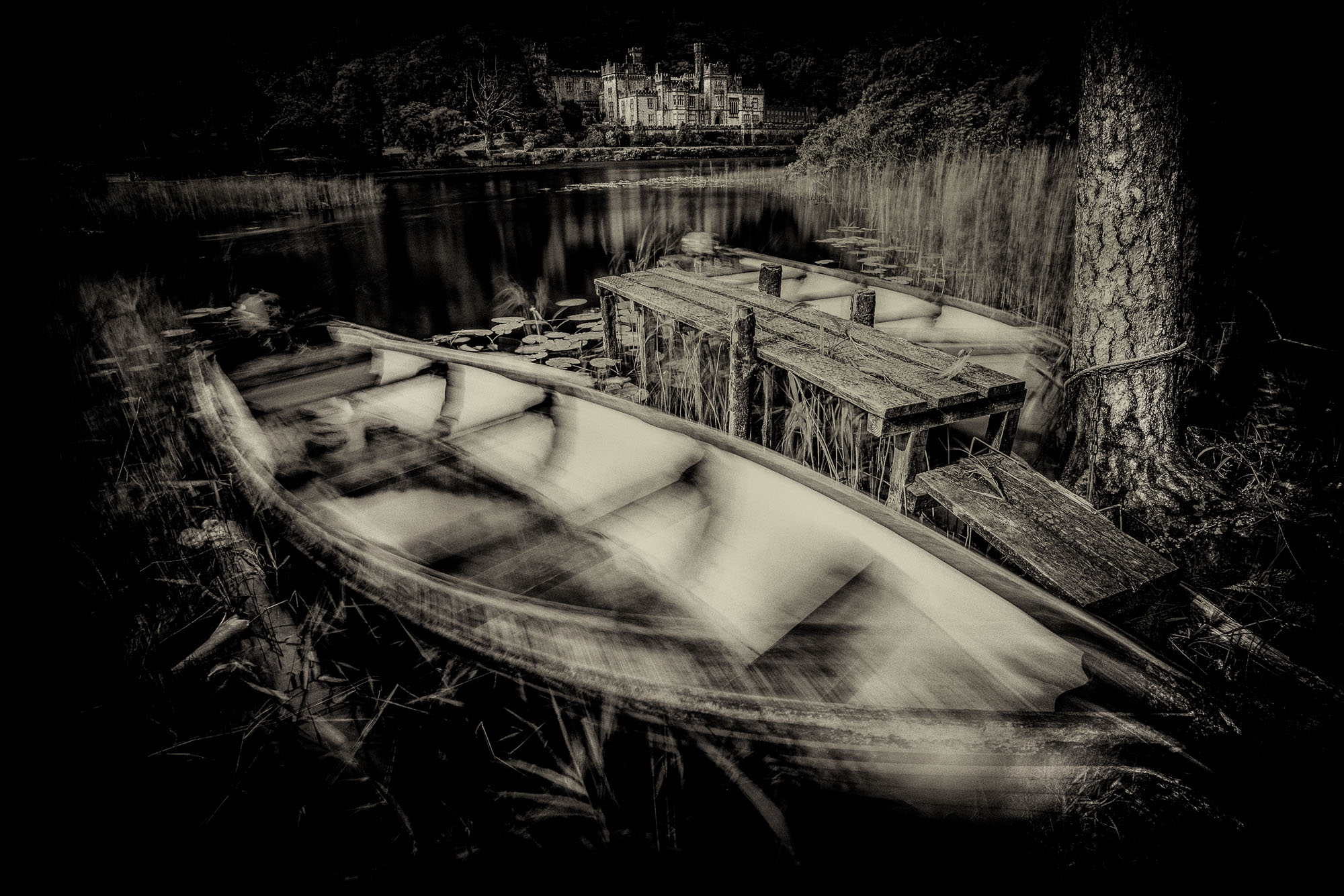 Kylemore Abbey with boats