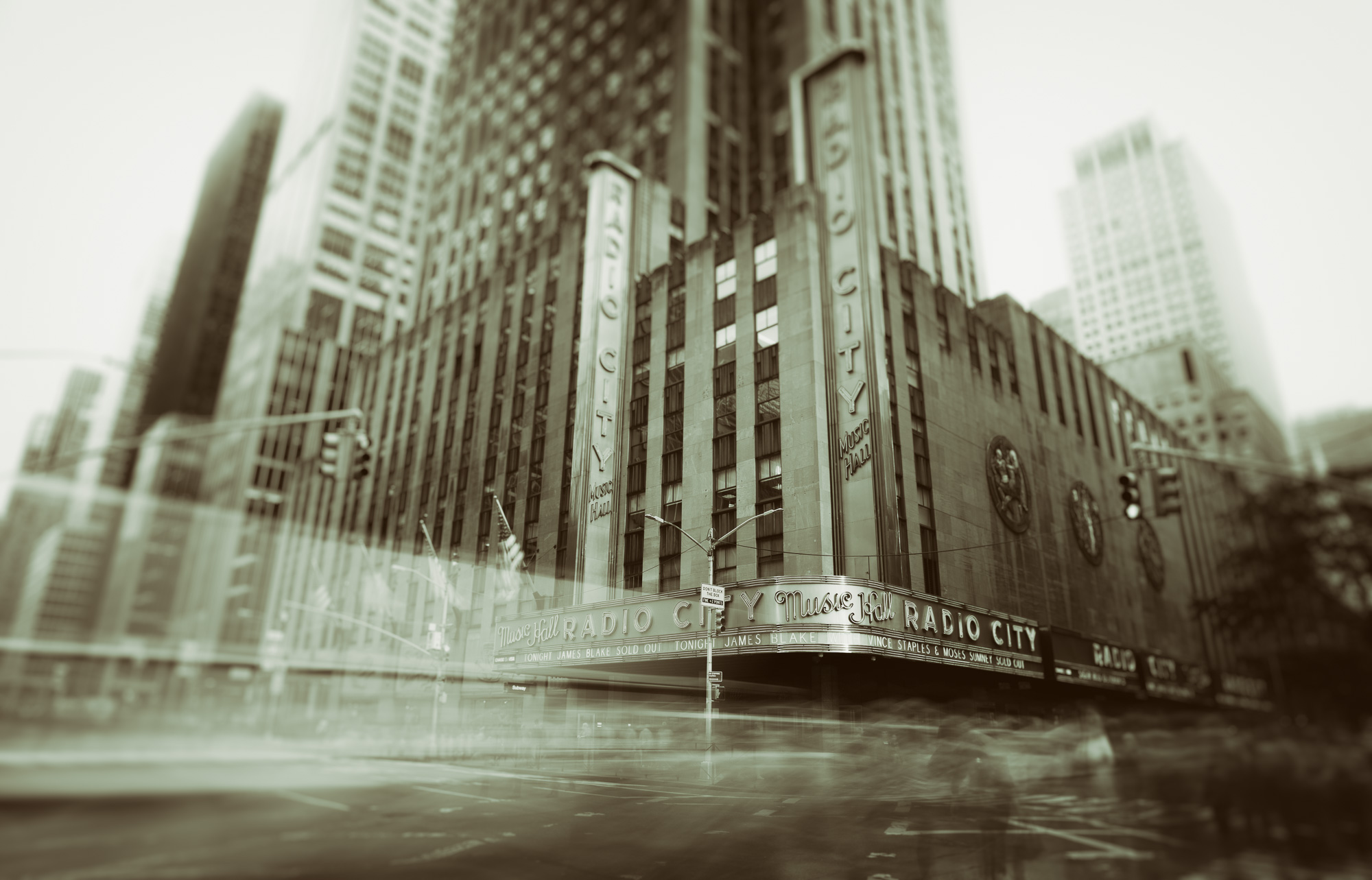 Radio City in monochromatic slow motion