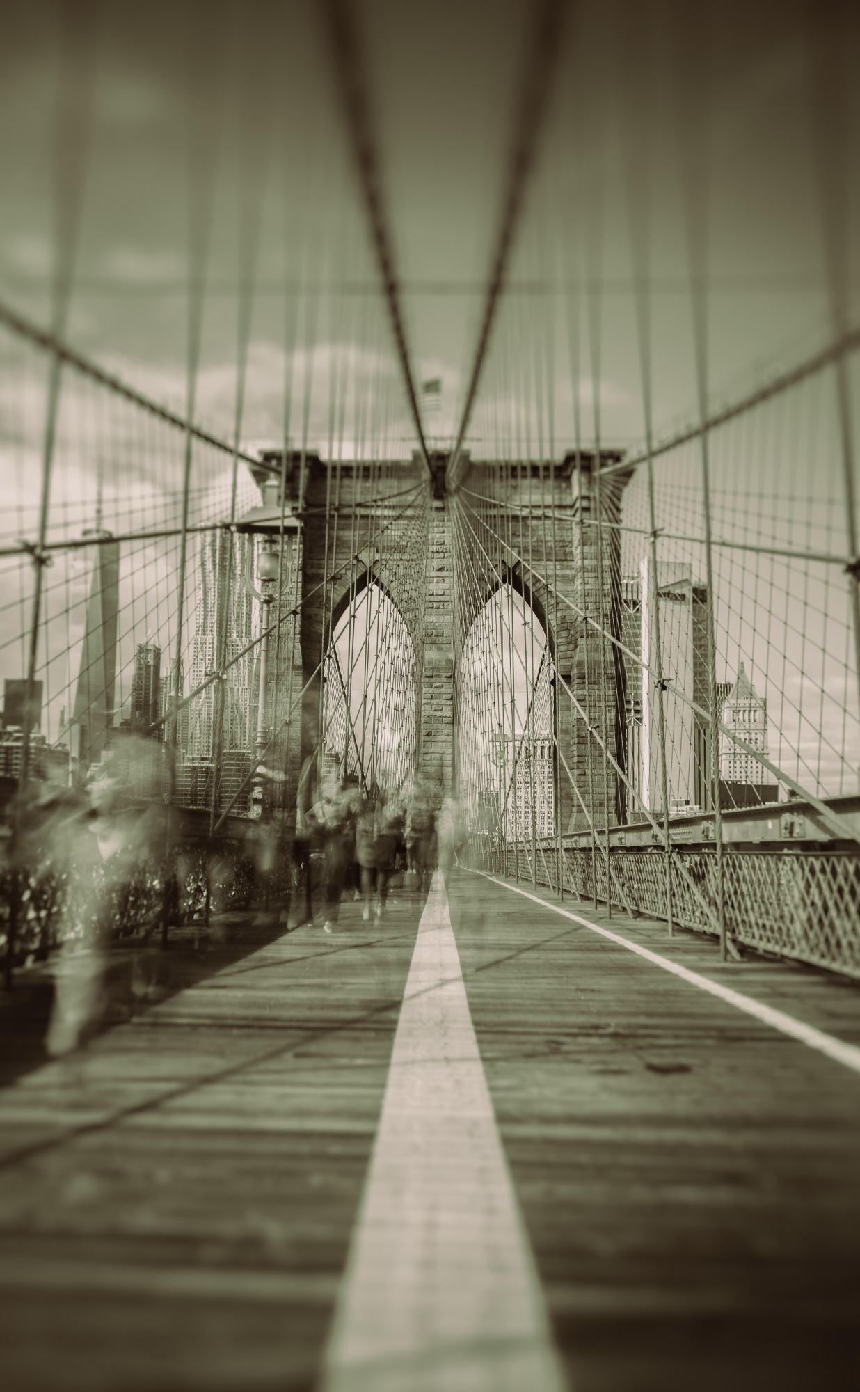 Walking the Brooklyn Bridge in Monochrome