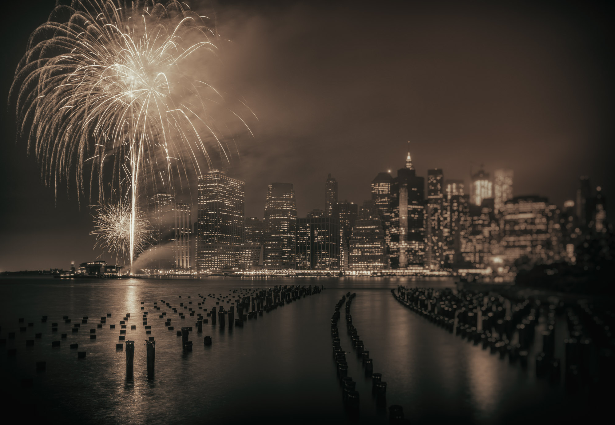 Firework display over the Manhattan skyline