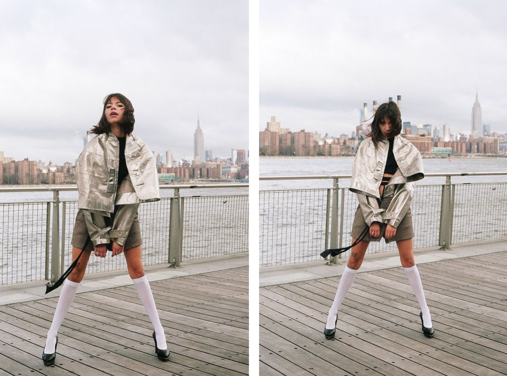 Jacket and top by Keiko Koakutsu, shorts by American Retro, socks are American Apparel, Chanel shoes model: @kimmyisskinny Photographer: Bobby Banks
