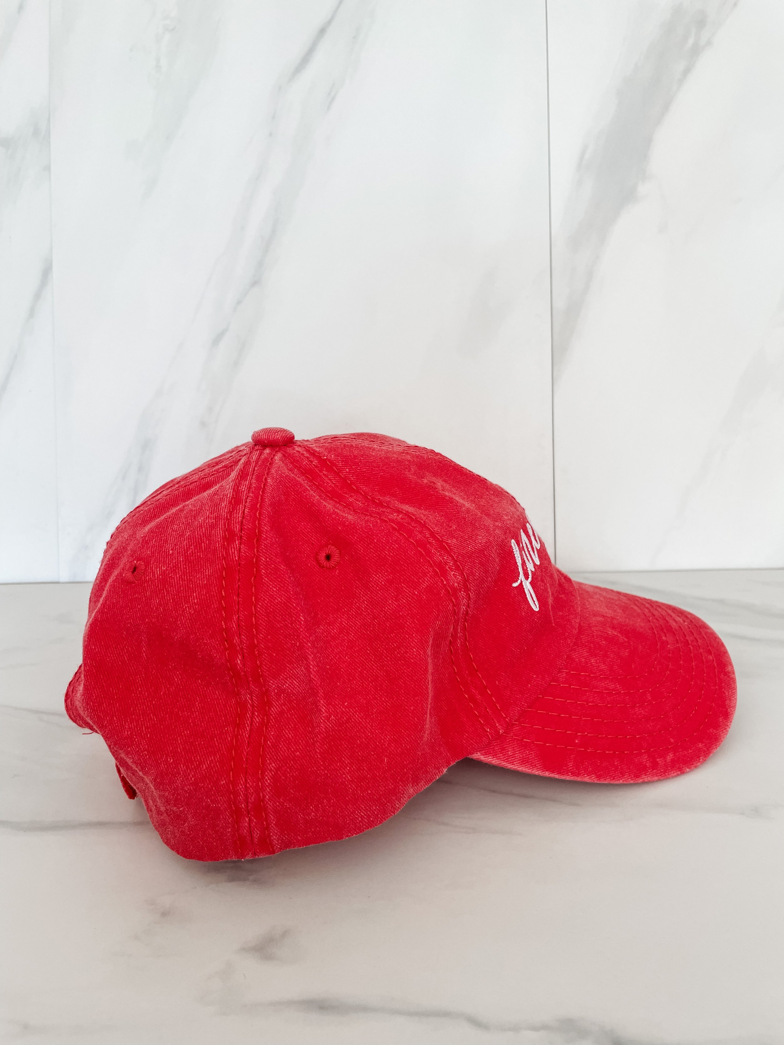 Firecracker red baseball hat Side.jpg