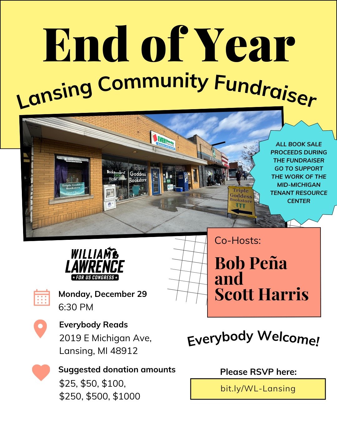 End of Year Lansing Community Fundraiser - Monday, December 29th at 6:30 p.m. 