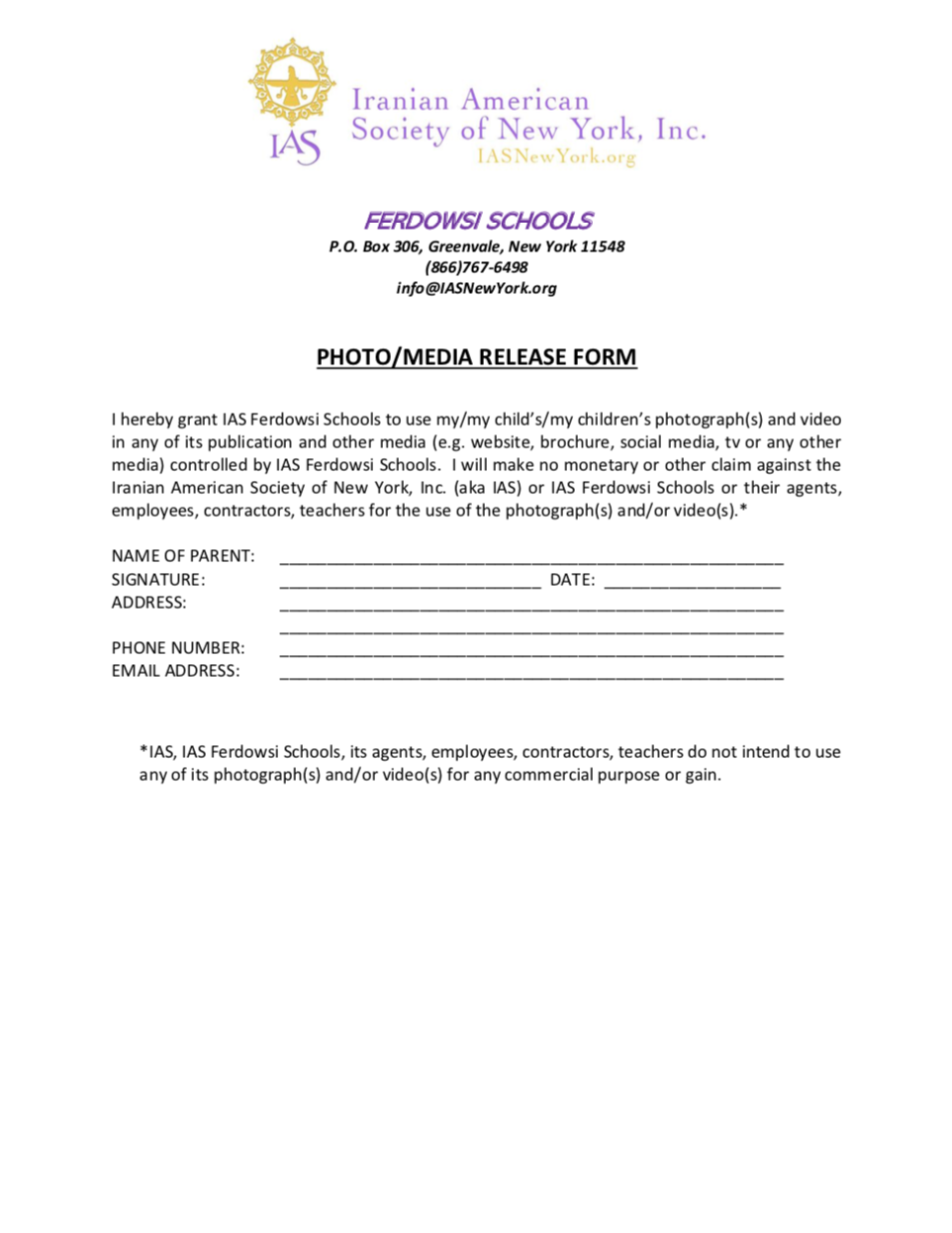 Photo/Media Release Form