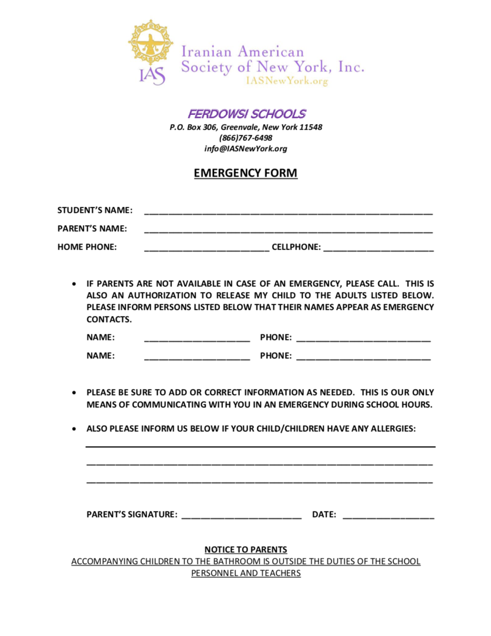 Emergency Form