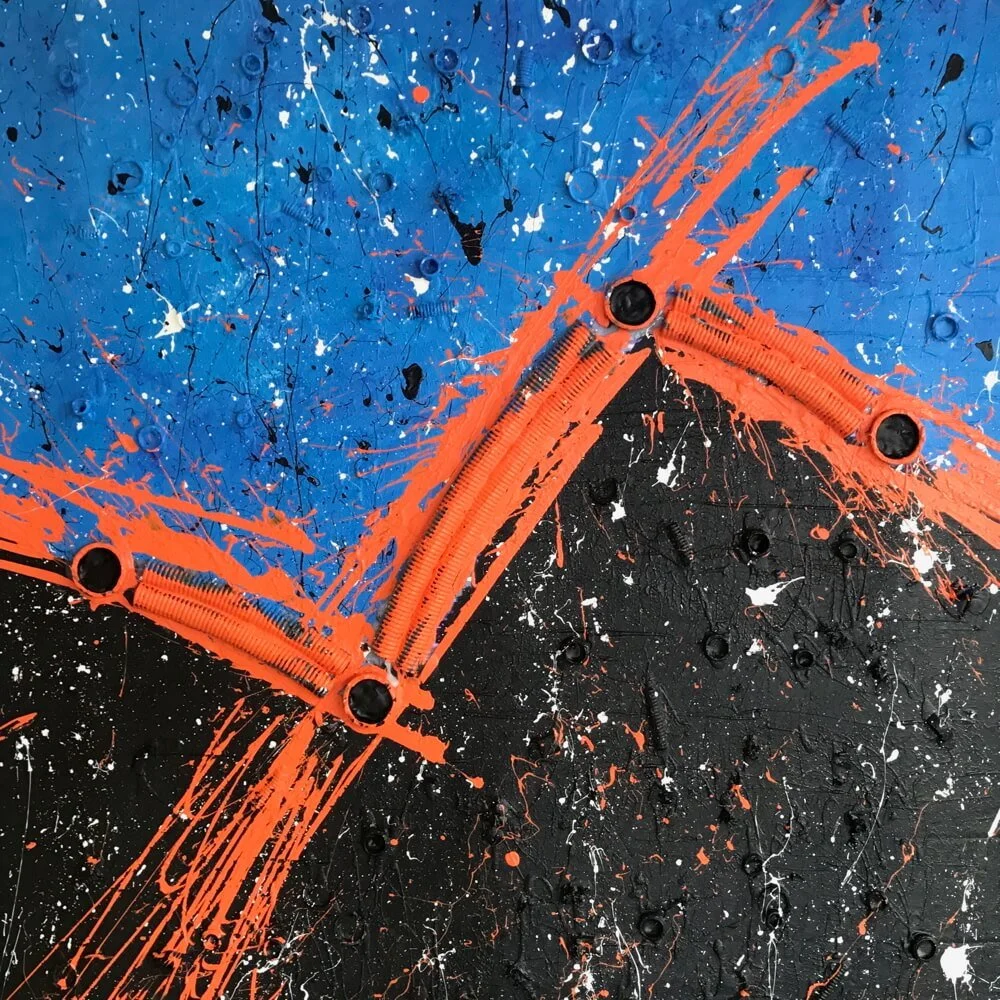  Tableau “ARTS PLASTIQUES EN BLEU ET ORANGE” de l'artiste et mathématicien suisse Jean-Claude Bossel (Page PRÉSENTATION - UN LOGO UNIQUE)