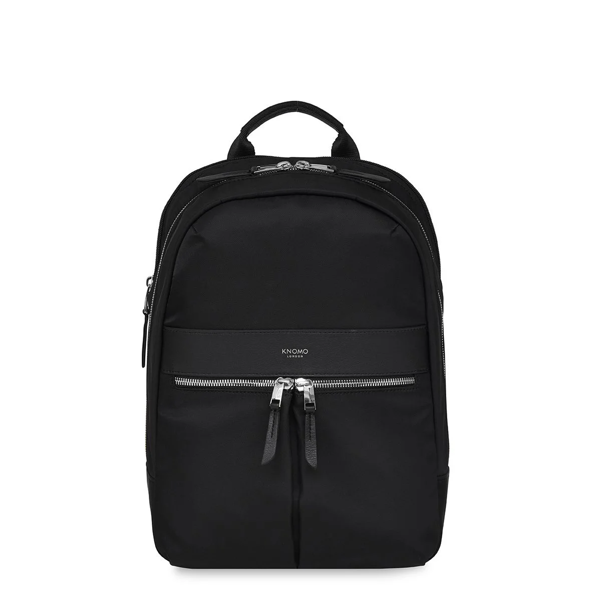 black backpack with silver zippers