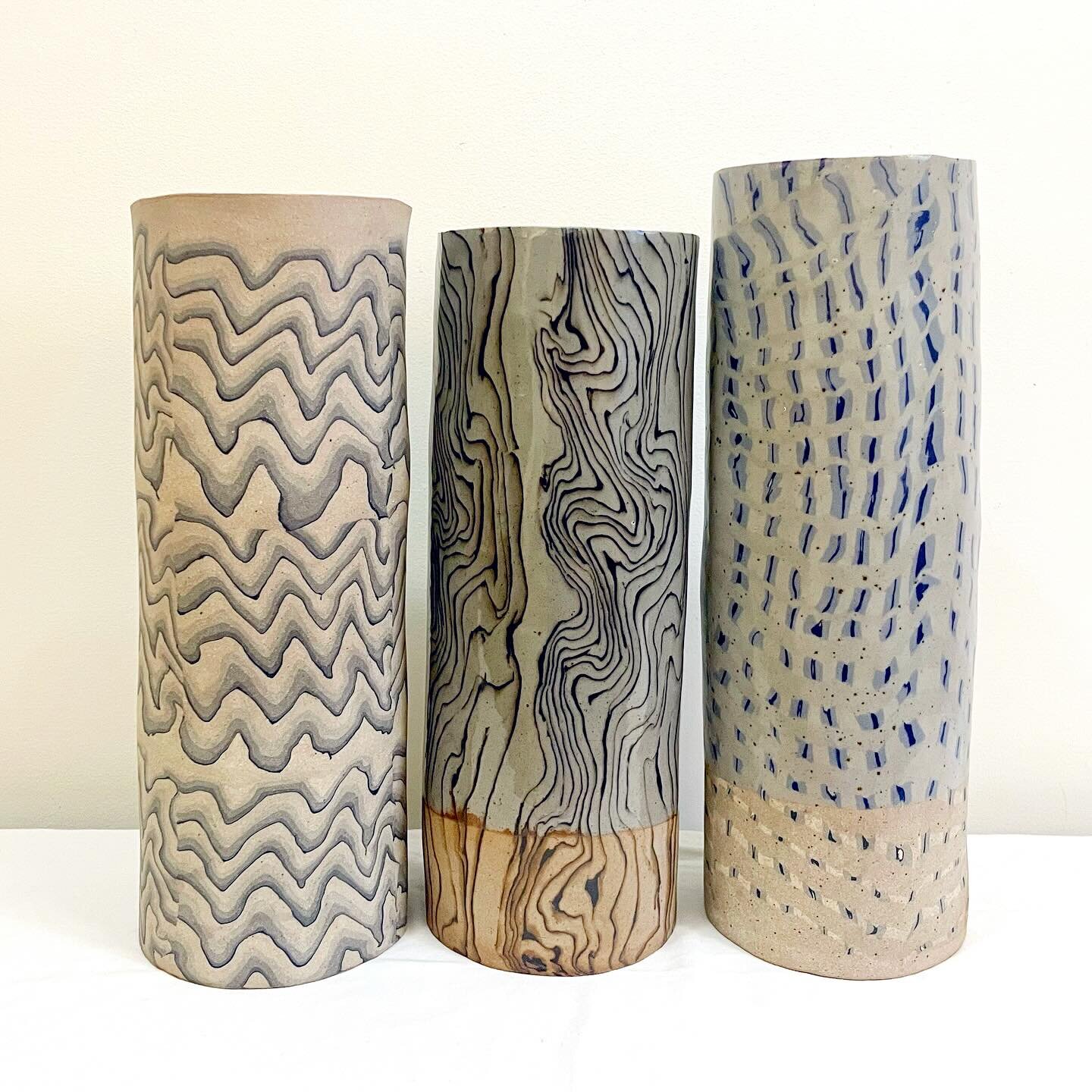 3 Large Cylinders 🏛️

These are about 15in tall with all the way through patterns in the clay body. It took me a couple years of exploration to execute Nerikomi work on this scale. I love the bigger work because the pattern has room to evolve over t