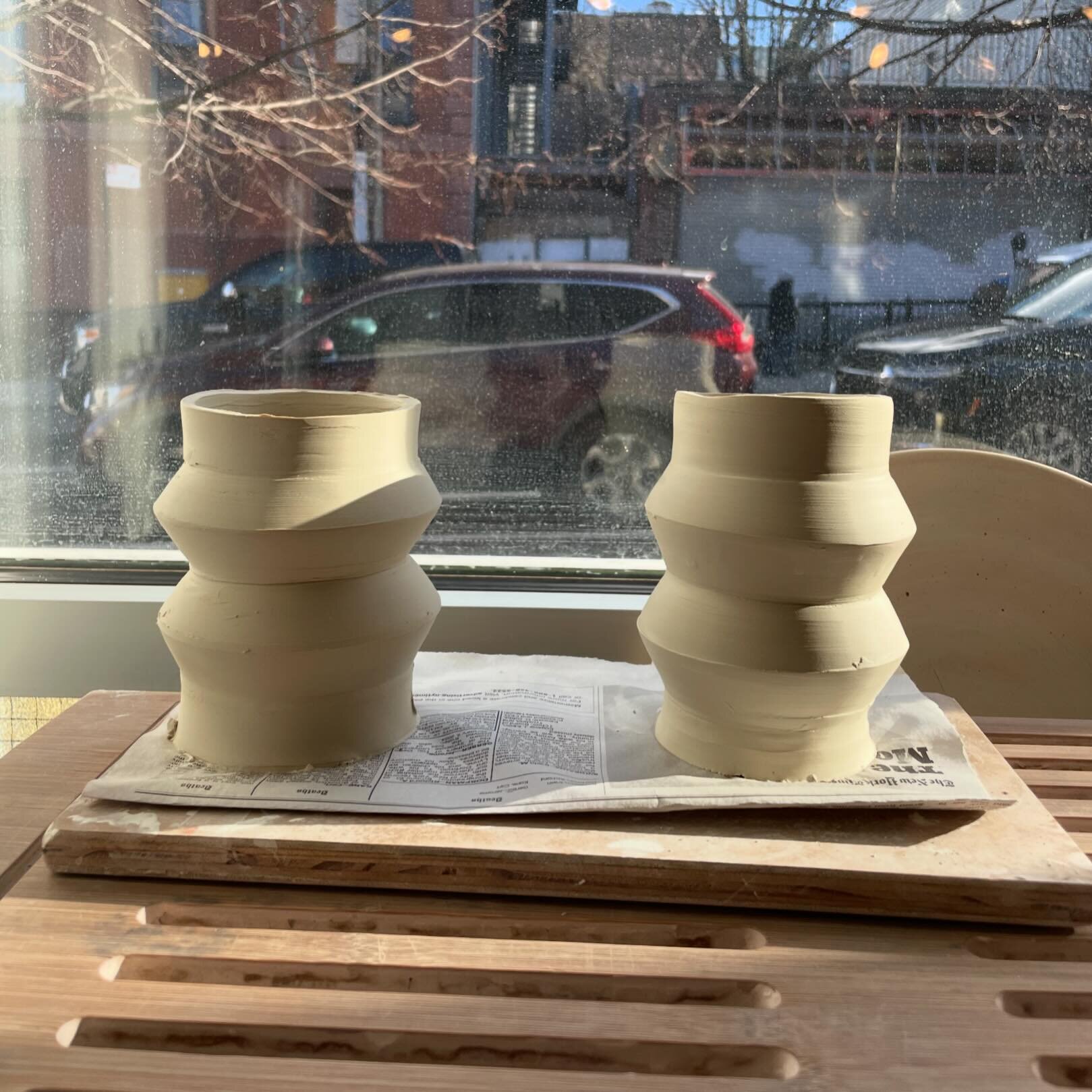 Throwing with Elian&rsquo;s Porcelain in preparation for a wood firing at @theokidokistudio in April.  I&rsquo;m accustomed to white and brown stone ware and having fun learning about the particularities of other clay bodies. You have to listen to th