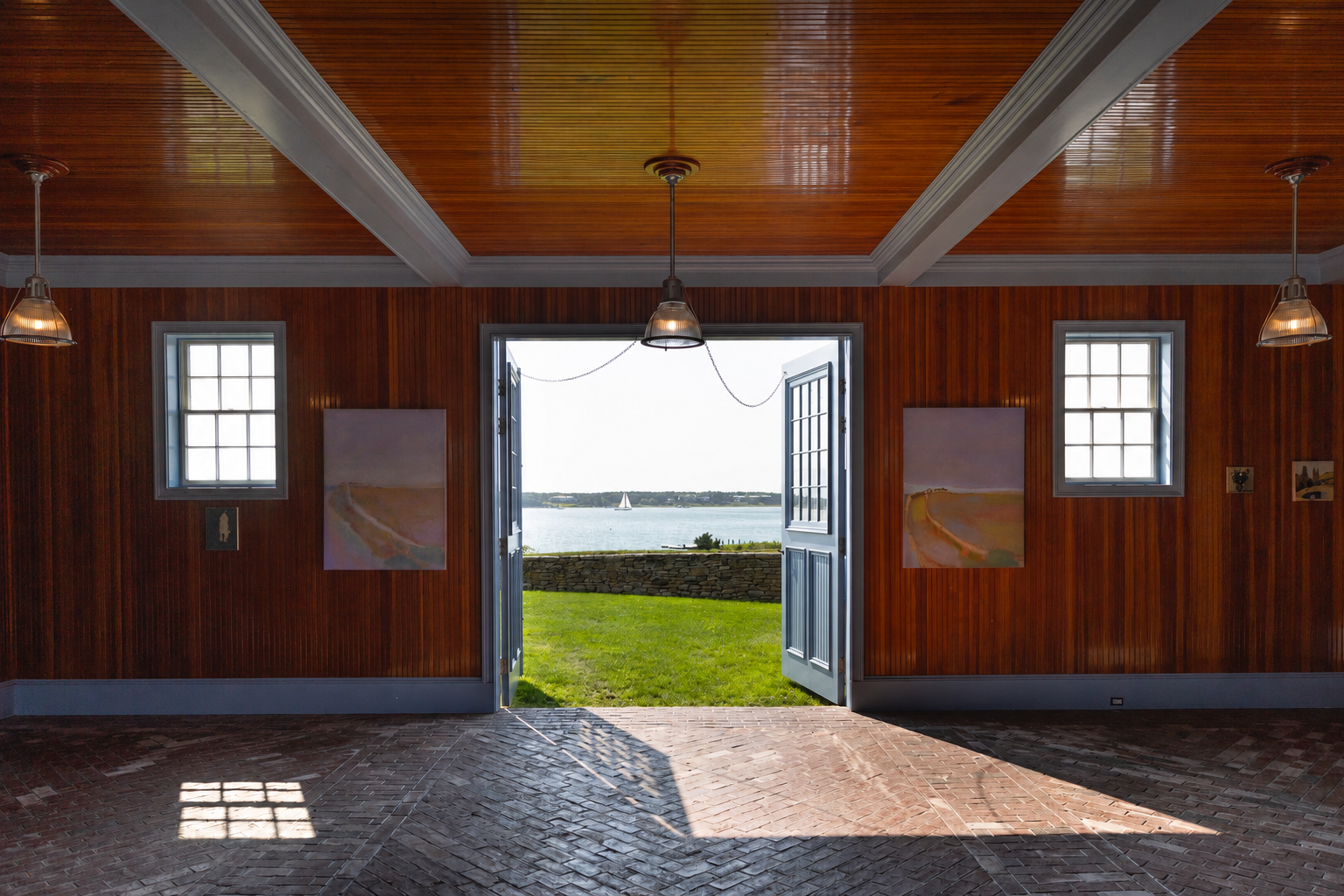 Installation View HORIZONS curated by Ingrid Lundgren of Slip House, NY. August 2026 
right of door: Meta & Lois, Wasque 48x36" 
left of door: Working it out, Wasque 48x36"