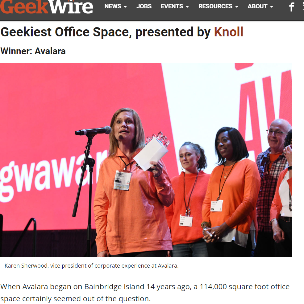 Avalara's wins Geekwire's Geekiest Office in NW Award