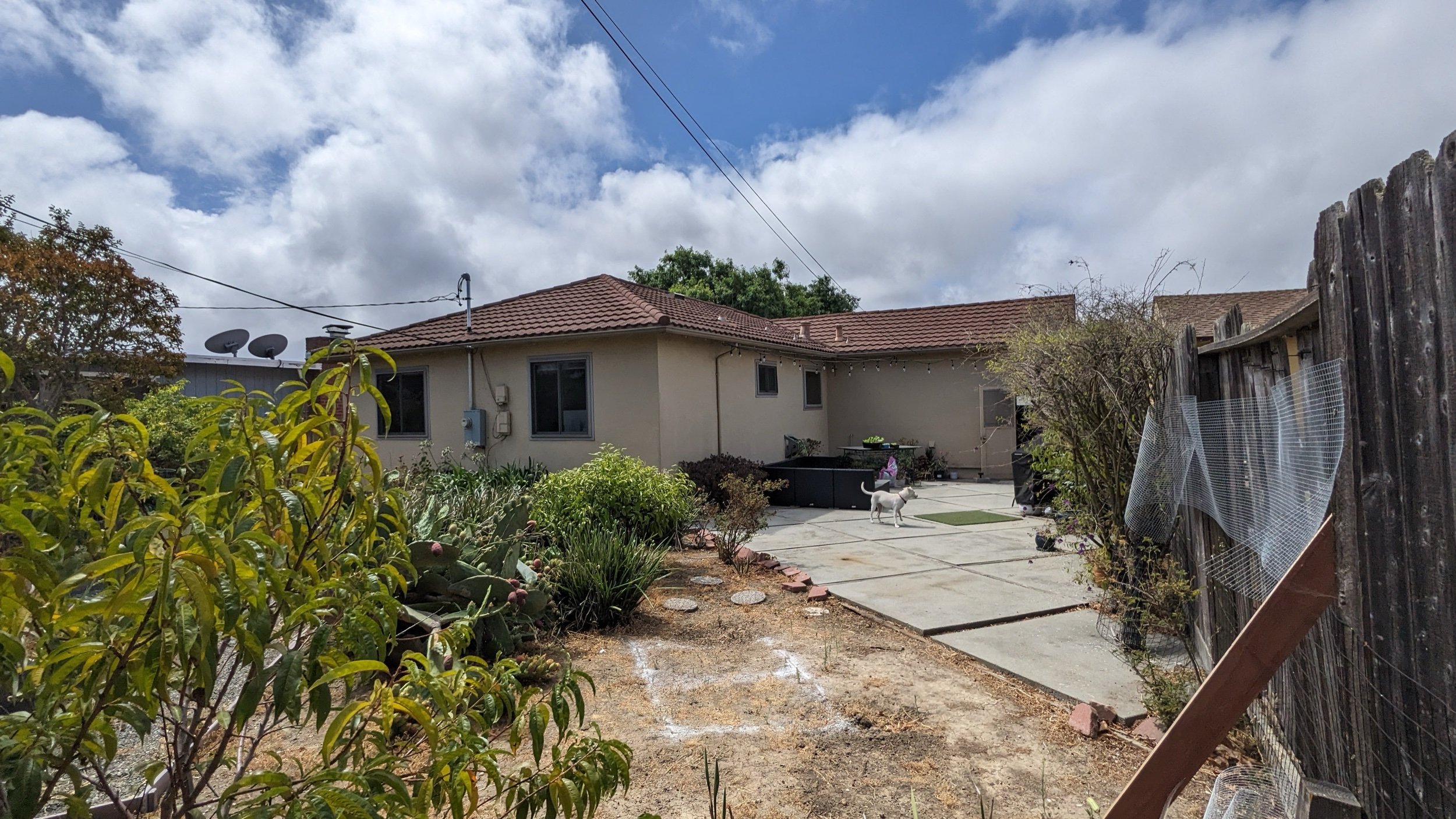 | Existing Rear Yard | …while ADUs can be 4-feet off the property line by code, there is a 5-foot public utility easement at our rear property line. Therefore, our new attached ADU will sit exactly 5-feet off the rear property line to maximize our b