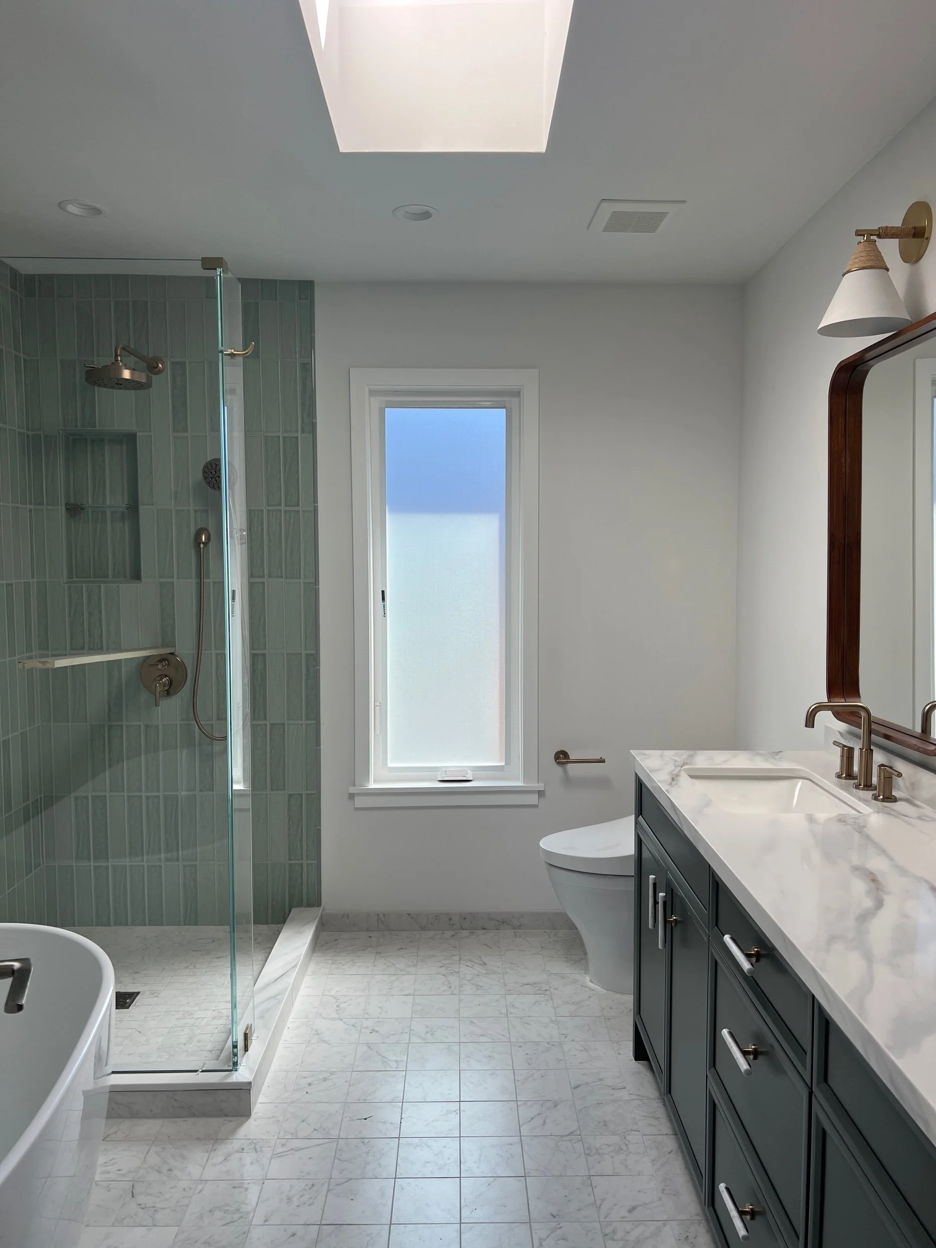 ☑️ Counters, Plumbing Fixtures, & Mirrors  ⏳IN PROGRESS: Shower Glass