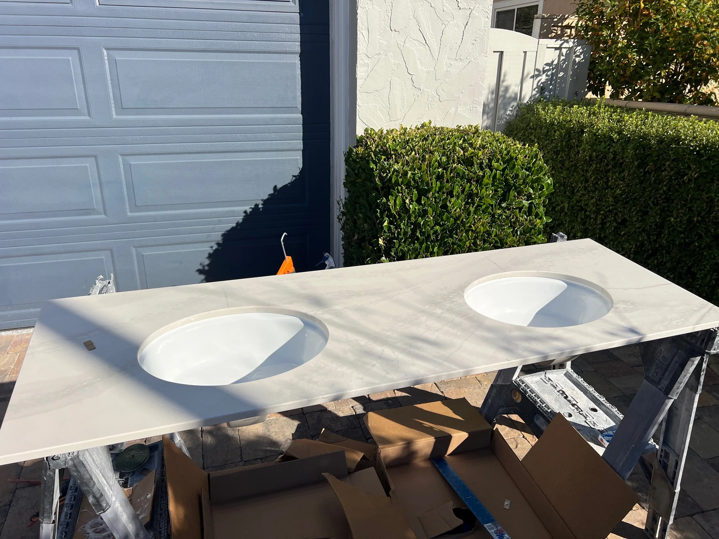 Voila!! - undermount sinks & counter are now a unit & waiting to be placed in their final home. 