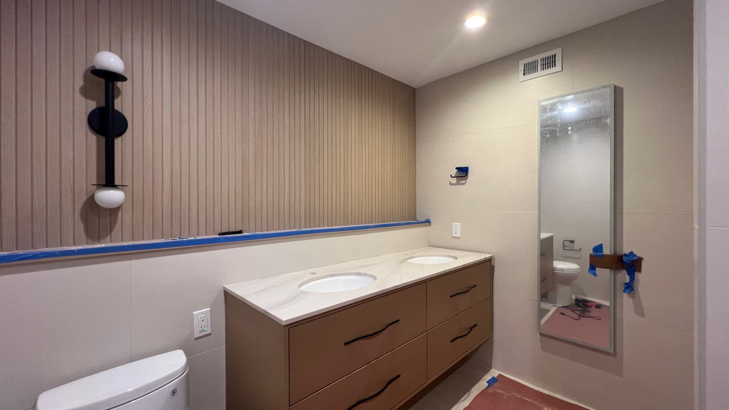 Construction is all about sequencing with our plumber coming back to install the faucets tomorrow. 