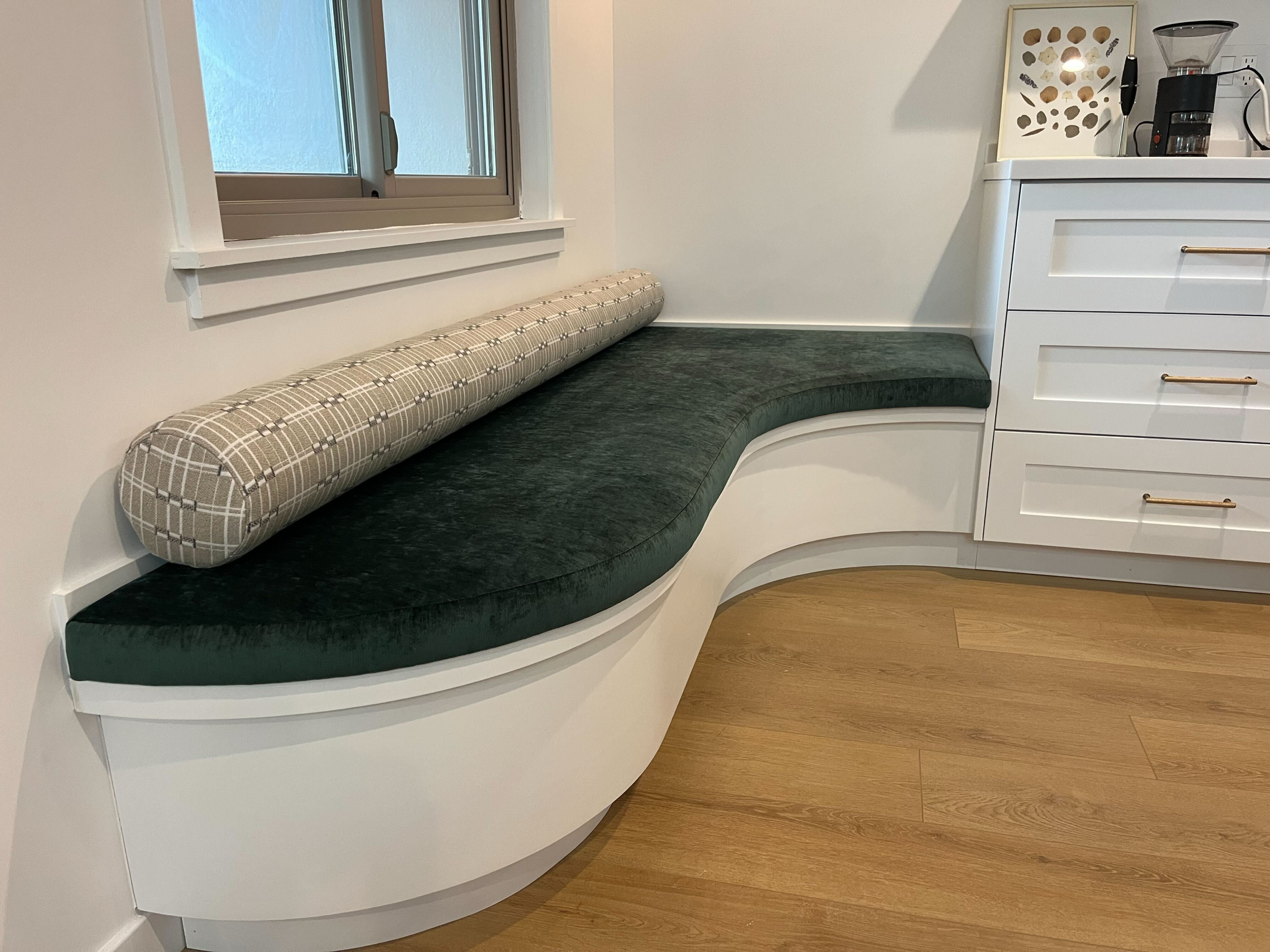  Every cup of coffee deserves a corner this comfortable with our custom seat cushion &amp; bolster pillow.&nbsp; 