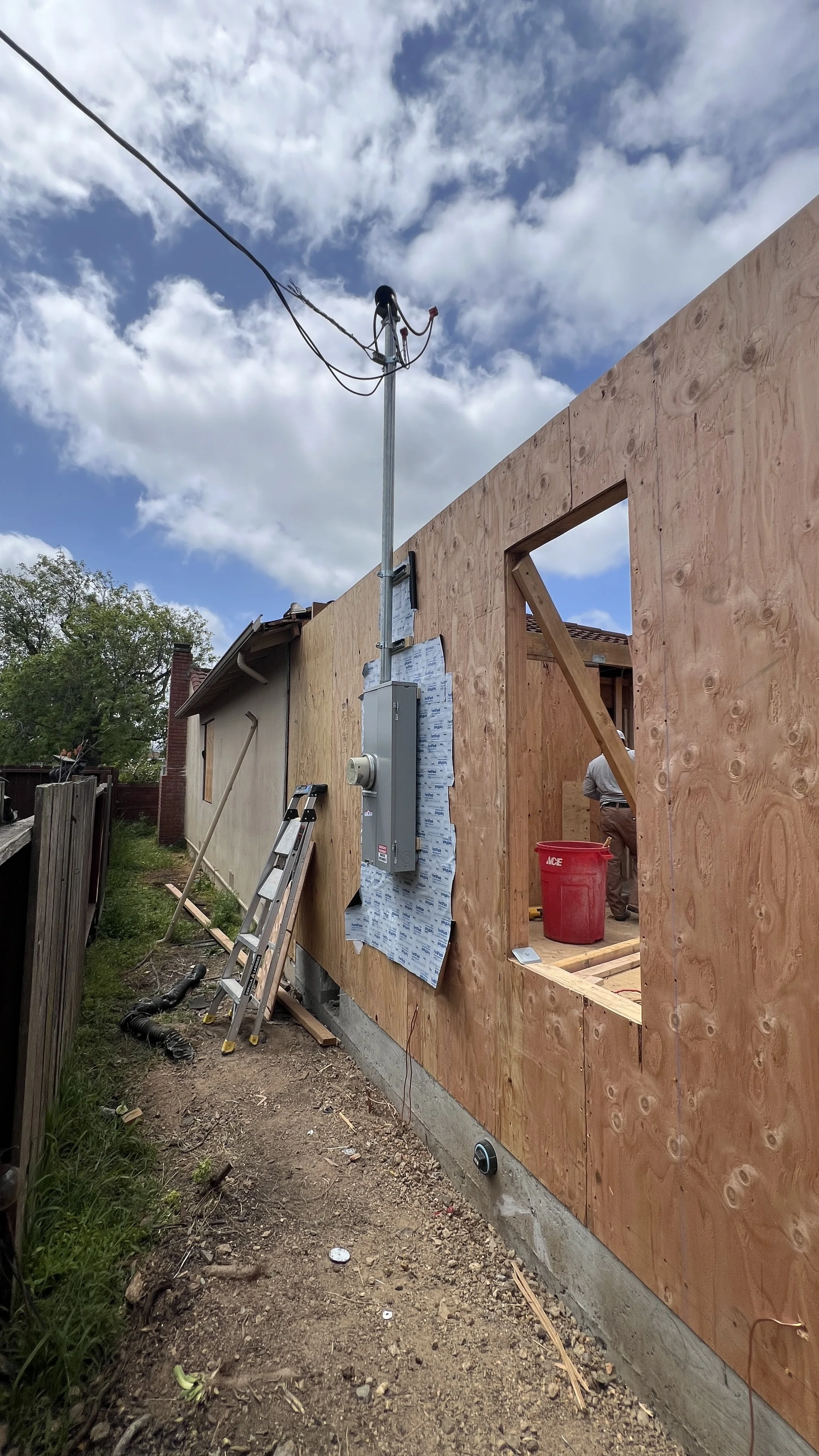 Strategically placing our new upgraded electrical meter where it is within the proximity of the previous meter. In doing so, we can avoid the need to bring in PG&E who are notorious for being challenging to deal with - if you can even get in touch wi