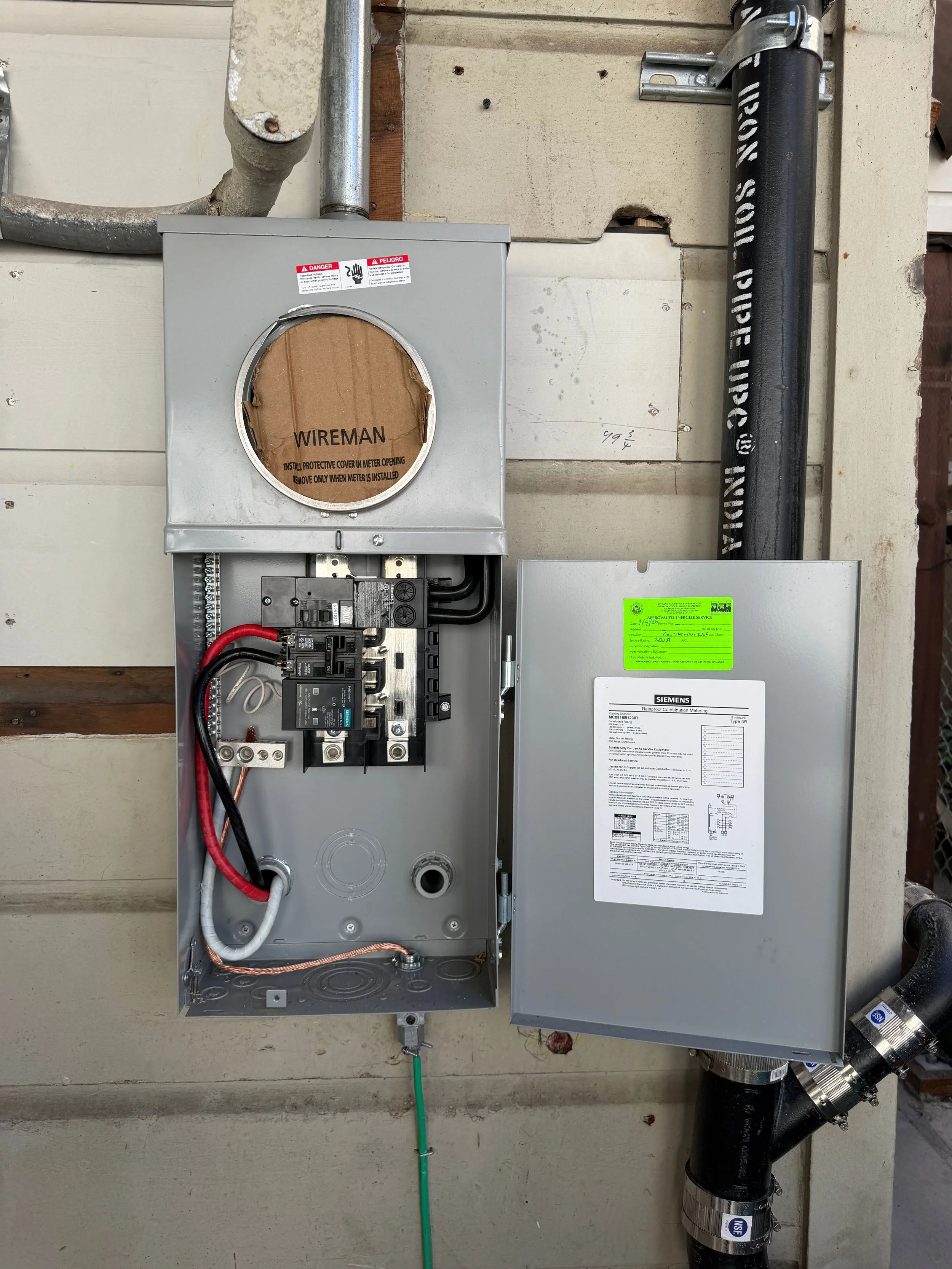 Rough electrical inspection is signed off & we have our green tag.  More importantly, PG&E is scheduled to come energize our panel which will be in (47) days.