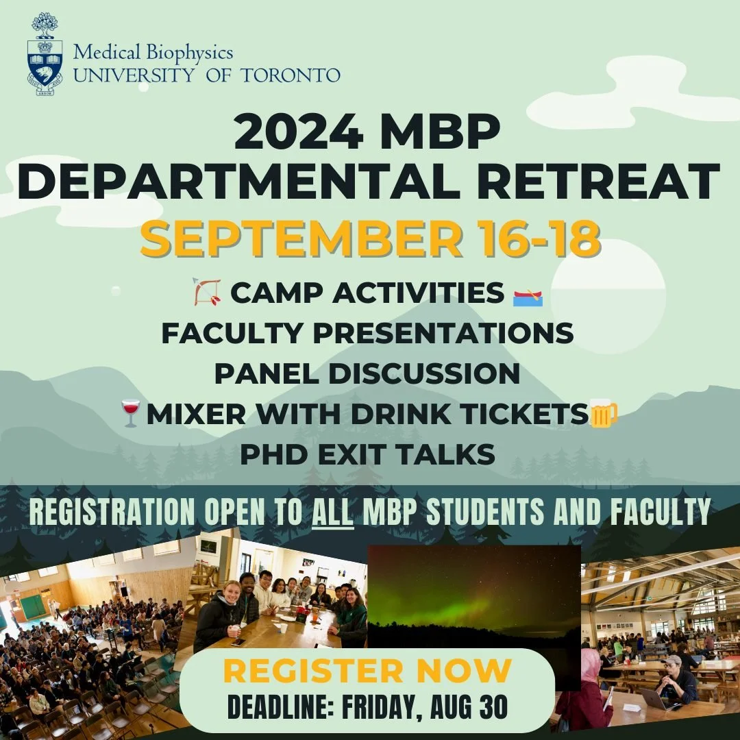 The annual MBP Retreat is just around the corner! Join us in Muskoka for three days of research talks, panel discussions, and fun camp activities like archery, canoeing, and fishing! Registration deadline is Friday, August 30!

New this year:
* New c