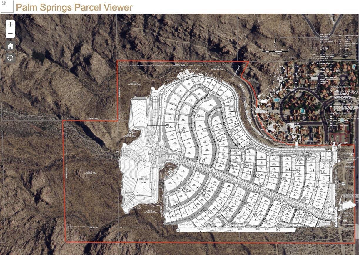 Last proposed housing development submitted to the Palm Springs City Council overlain onto the canyon.