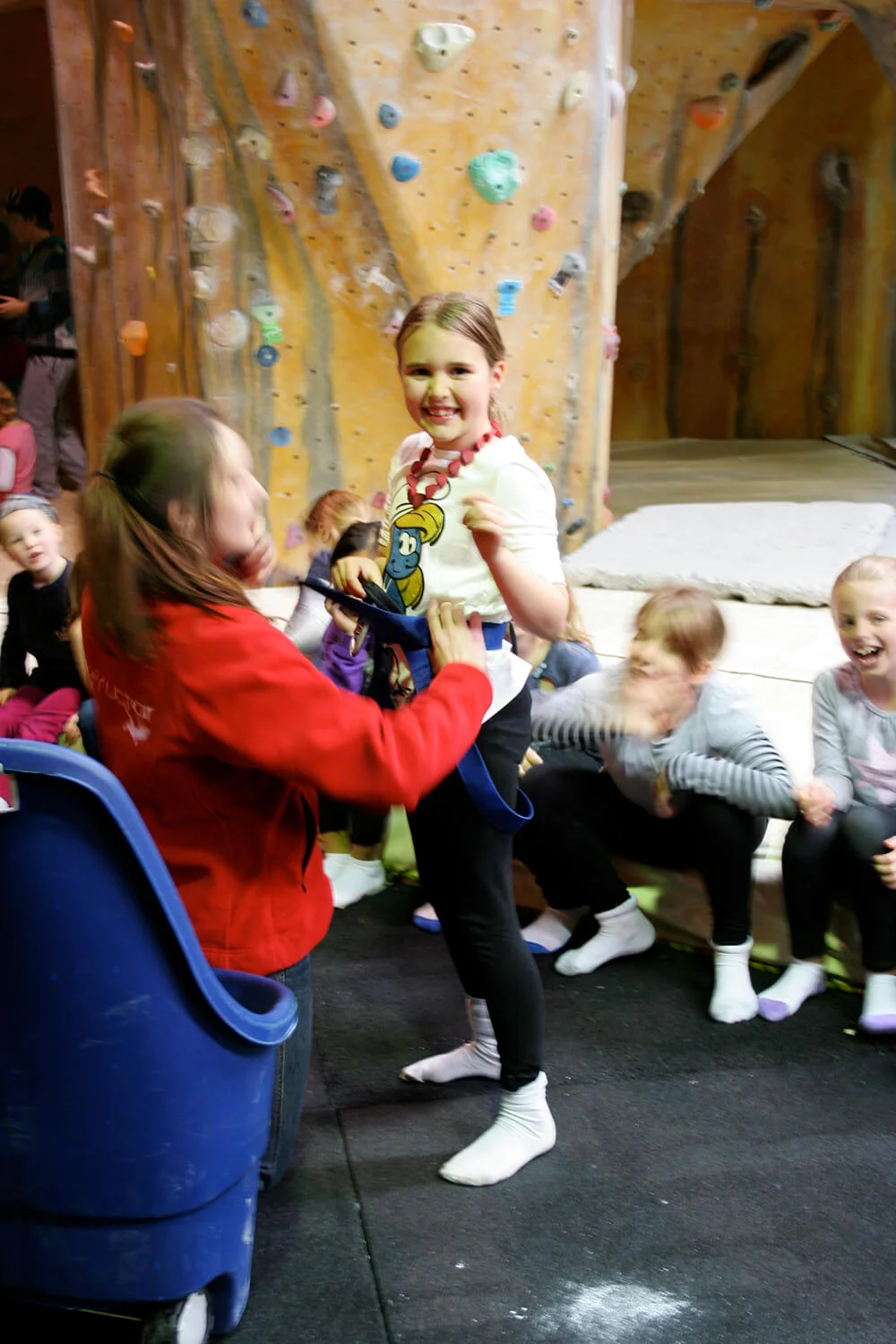 Indoor rock climbing action