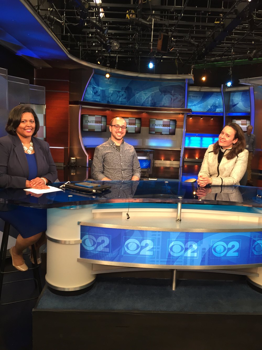  Bassel interviewing at CBS Chicago for Different Drummers discussing the humanitarian crisis in Syria. 