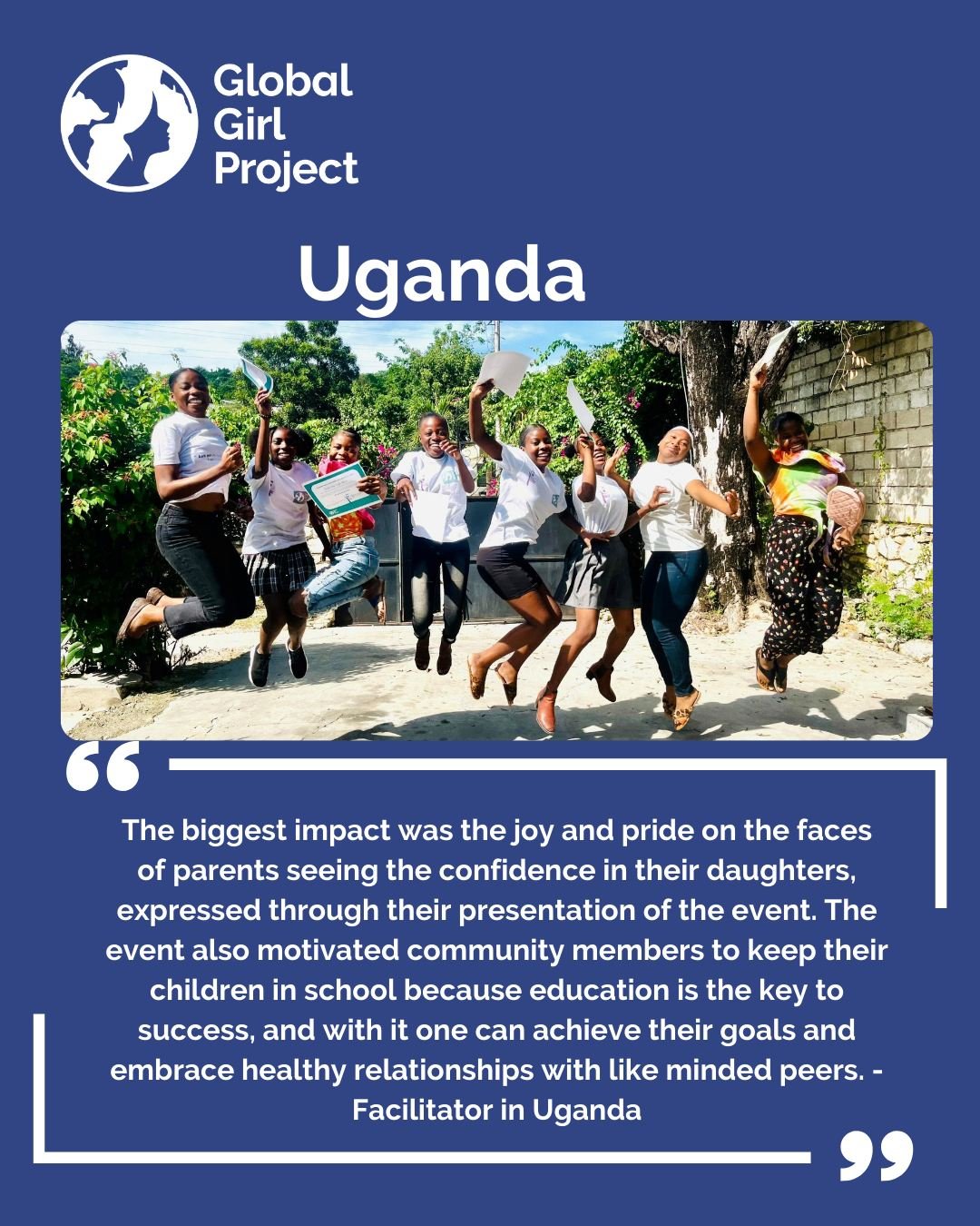 Wholesome quotes from some of our programme facilitators in Uganda and India. 

We are grateful for their hard work and humbled to see the impact it has on the girls in the programme!