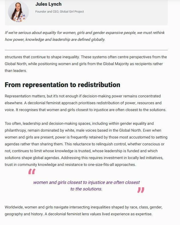 What does leadership look like through a decolonial feminist lens?

As we mark the International Women&rsquo;s Day, we are proud to have partnered with Mediaplanet for their Empowering Women and Girls campaign.

In this feature, our Founder and CEO @