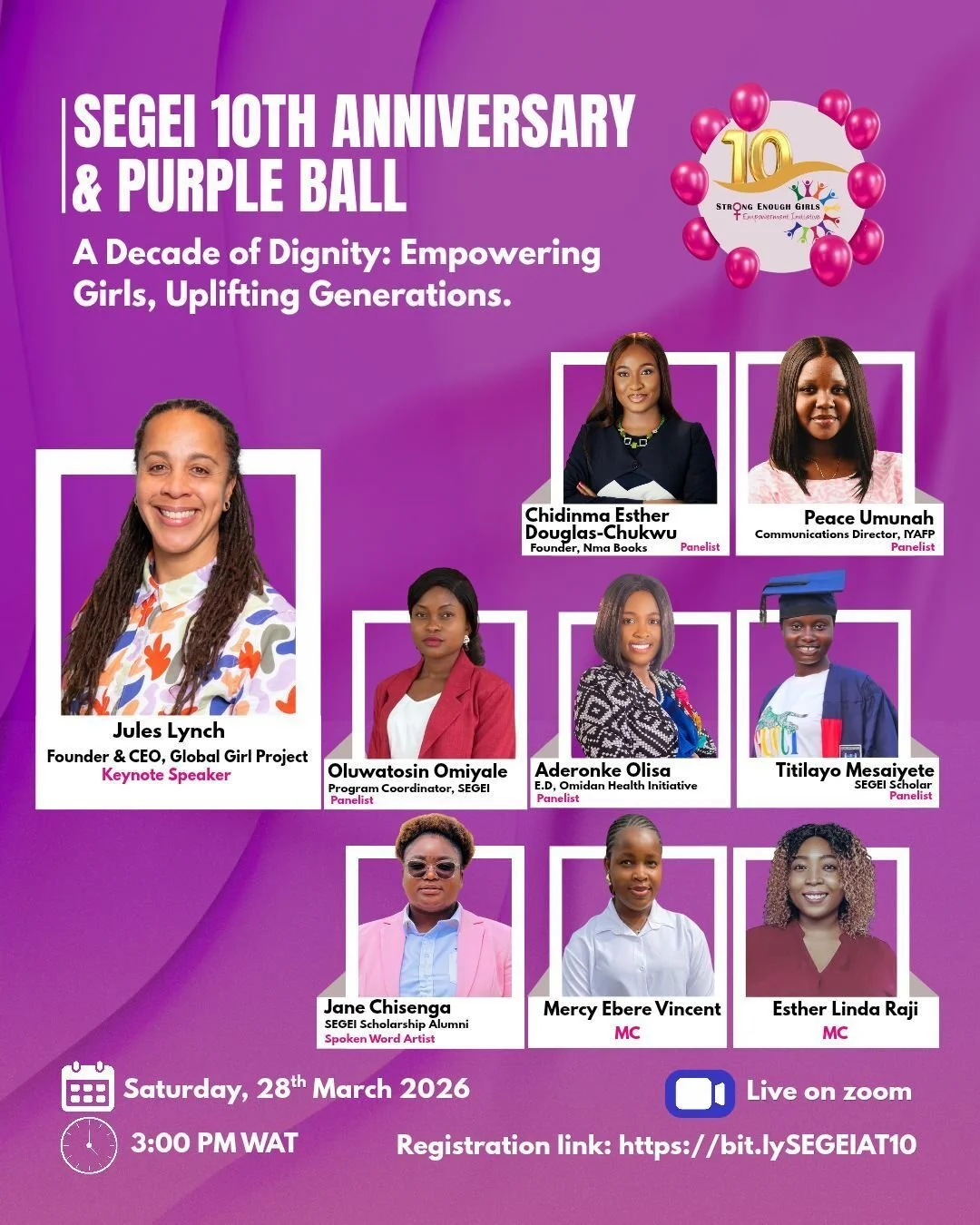 We are excited that our Founder and CEO, @professoraforte , will be joining @strongenoughgirls tomorrow as they celebrate their 10th Anniversary &amp; Purple Ball. A Decade of Dignity: Empowering Girls, Uplifting Generations.

📅 Saturday, 28 March 2