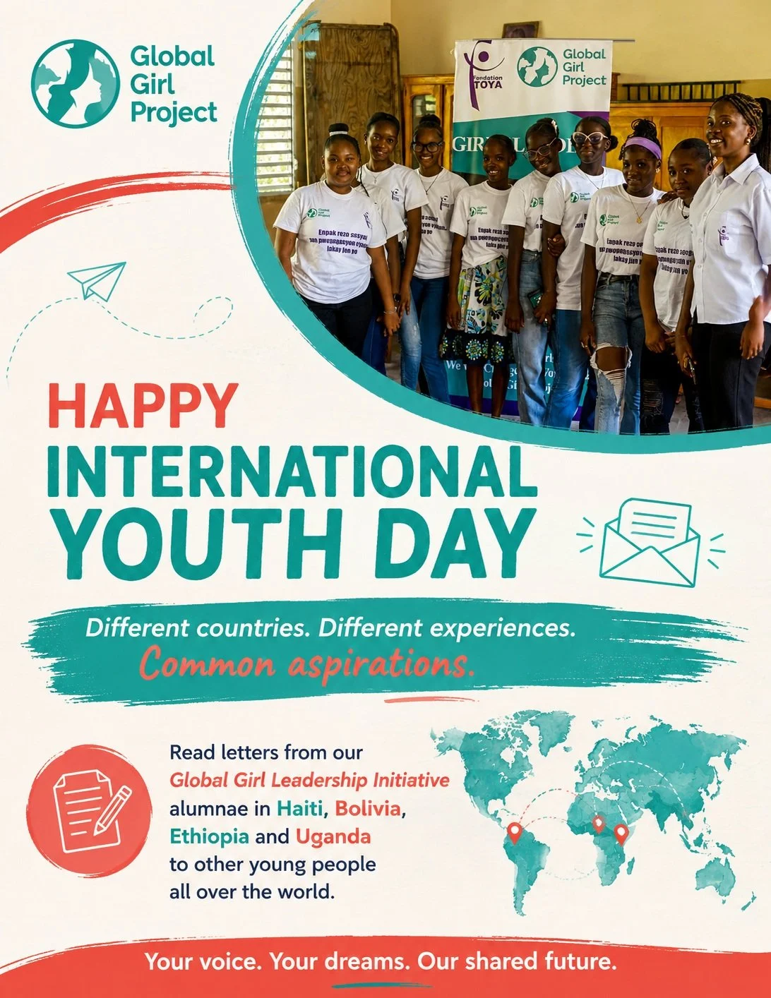 Different countries. Different experiences. Common aspirations.

Happy International Youth Day!

We&rsquo;re continuing our Letters to Young People Around the World series, sharing messages from alumnae of our Global Girl Leadership Initiative (GGLI)