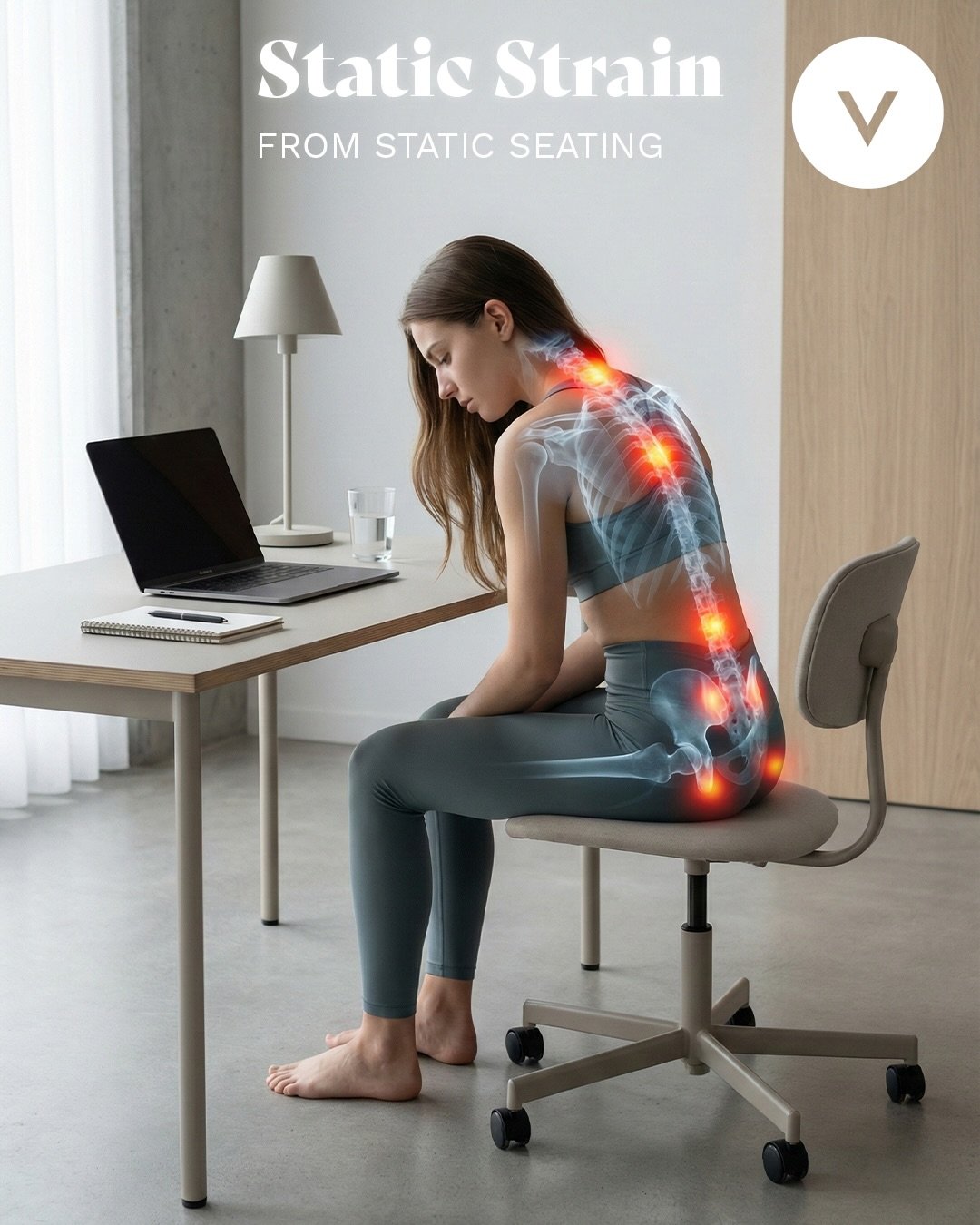Two chairs. Two postures. Two completely different outcomes.

Static sitting loads the body with hidden tension &mdash; especially in the neck, shoulders, lower back, and hips. The longer we stay still, the more the body absorbs that strain.

The Ven