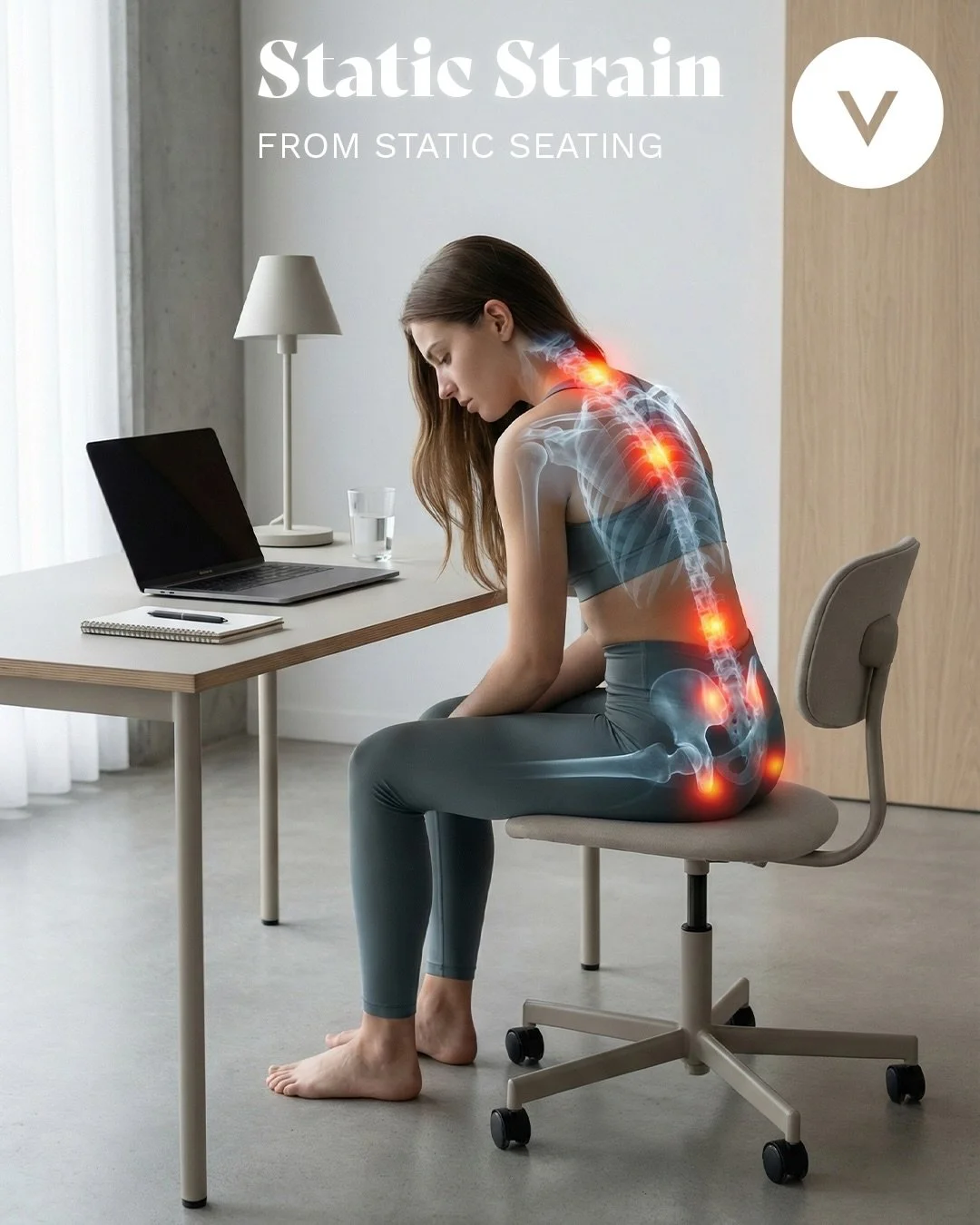 Two chairs. Two postures. Two completely different outcomes.

Static sitting loads the body with hidden tension &mdash; especially in the neck, shoulders, lower back, and hips. The longer we stay still, the more the body absorbs that strain.

The Ven