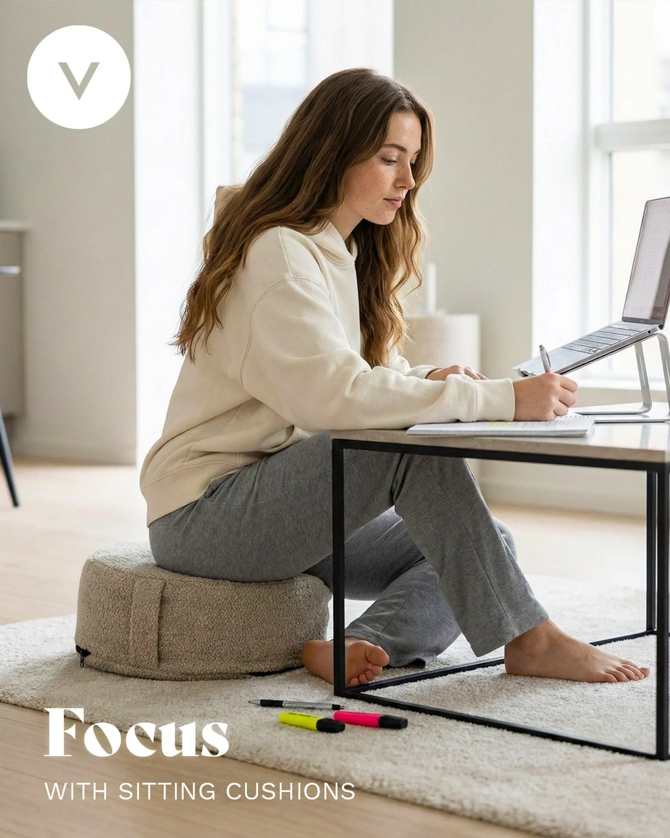 ✨ FOCUS ✨
Sitting on the floor never felt this good. The Venn Sitting Cushion creates a movement-rich space that naturally encourages tiny shifts in posture &mdash; spreading pressure more evenly, unlocking circulation, and helping your spine stack i