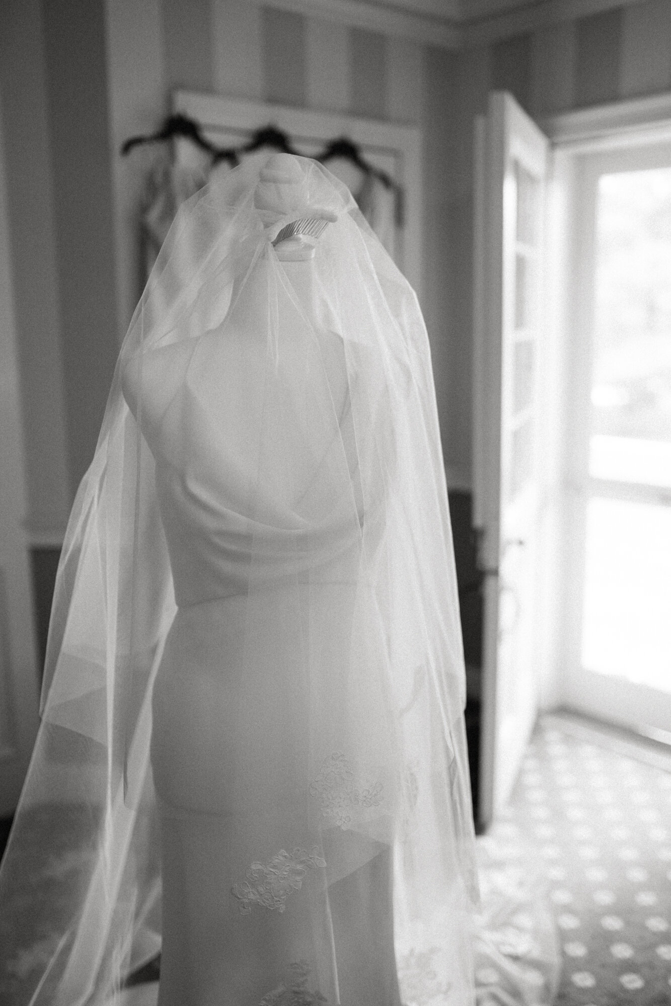 wedding dress and veil 