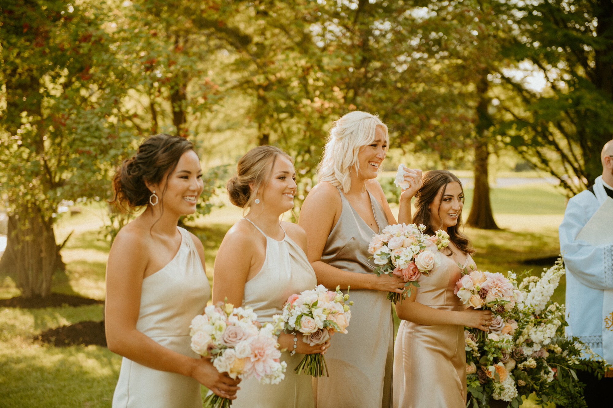 bridesmaids get emotional at the ceremony