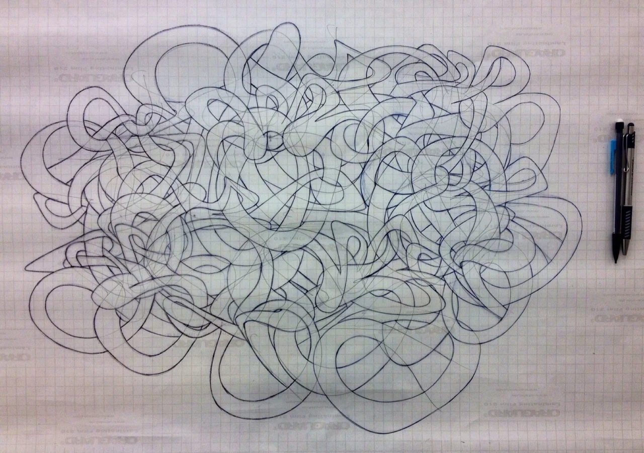 Ink on Mylar over Graphite on Paper. 18" x 24"