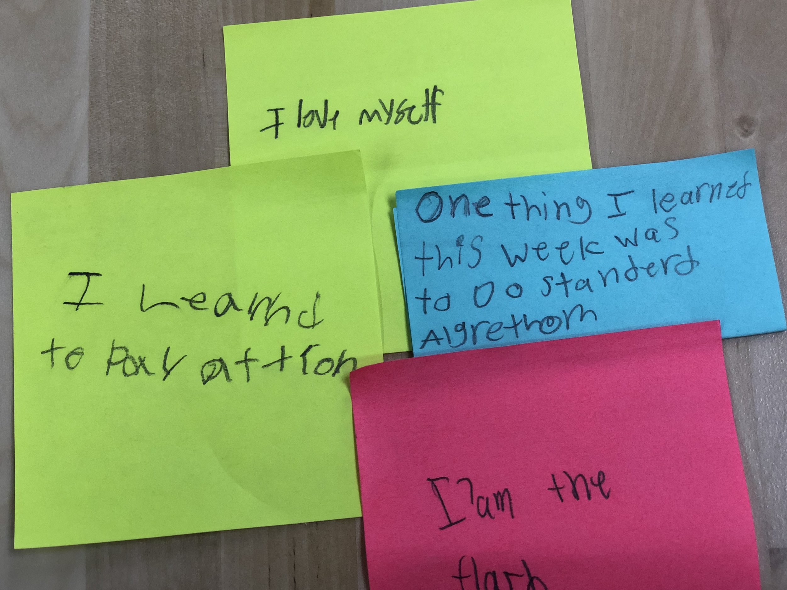 In case you aren’t a teacher and find kid-spelling challenging: One thing I learned this week was to do standard algorithms. and I learned to pay attention.