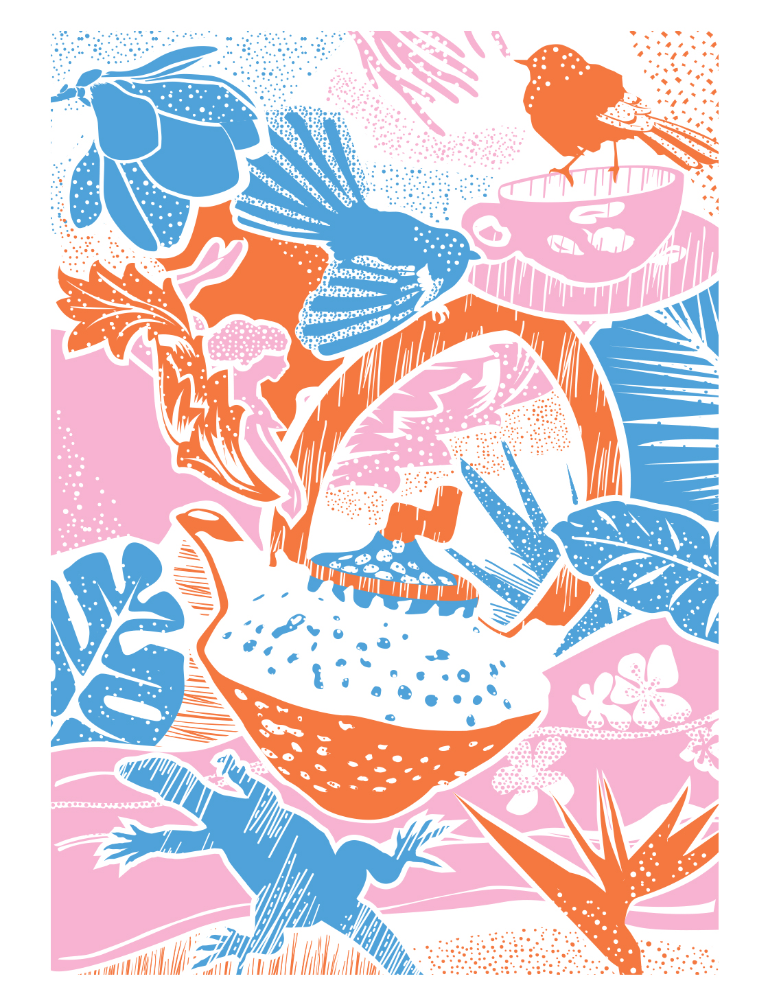  ‘Tea party’ screen printed on tea towels and cards. 