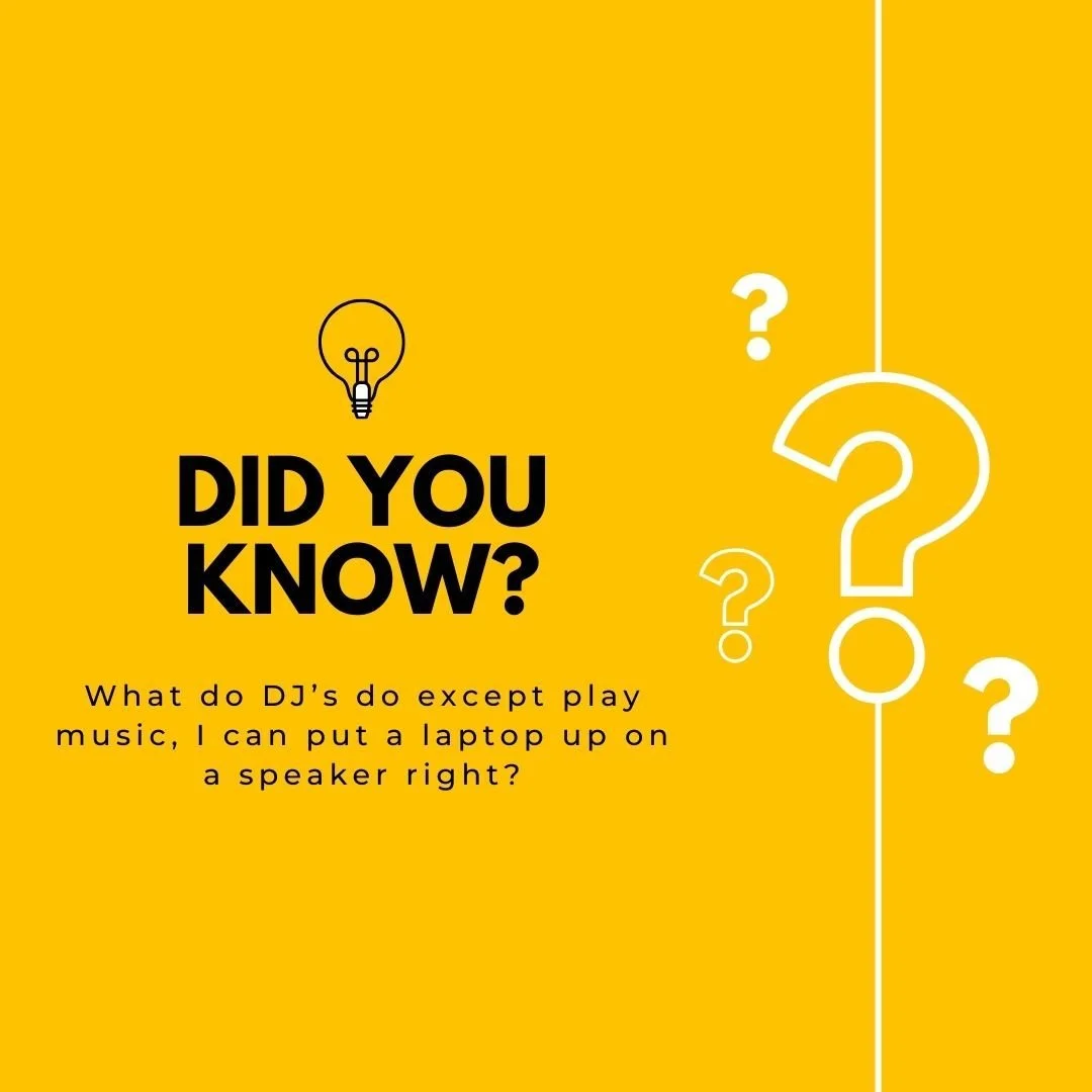 Did You Know? Do I Need To Hire A DJ? 

This is my favorite question, in a nutshell, YES!

Go to my bio and check out my blog on more of an in-depth answer but to summarize: 

A DJ will help do the following:
- Provide Professional Sound Management
-