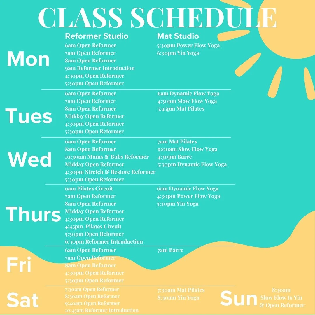 Schedule ☀️ 
Classe times to suit everyone, no matter your routine- we&rsquo;ve got a class for you.
