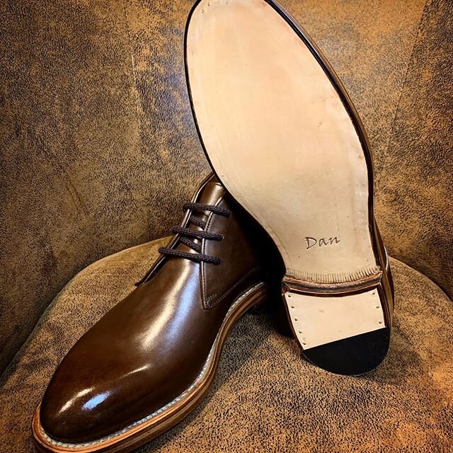 This three eyelet ankle boot was made for our client Mr. Dan. All handmade, Goodyear and rapid stitched with hidden threads. With a wonderful soft Tuscan brown leather and the clients name in the lining and the sole to make this shoe a real unique pi