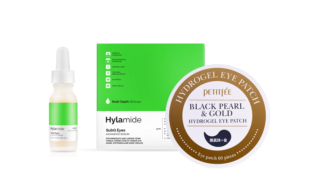 Сыворотка для век Hylamide SubQ Eyes ; гидрогелевые патчи Petitfee. 
