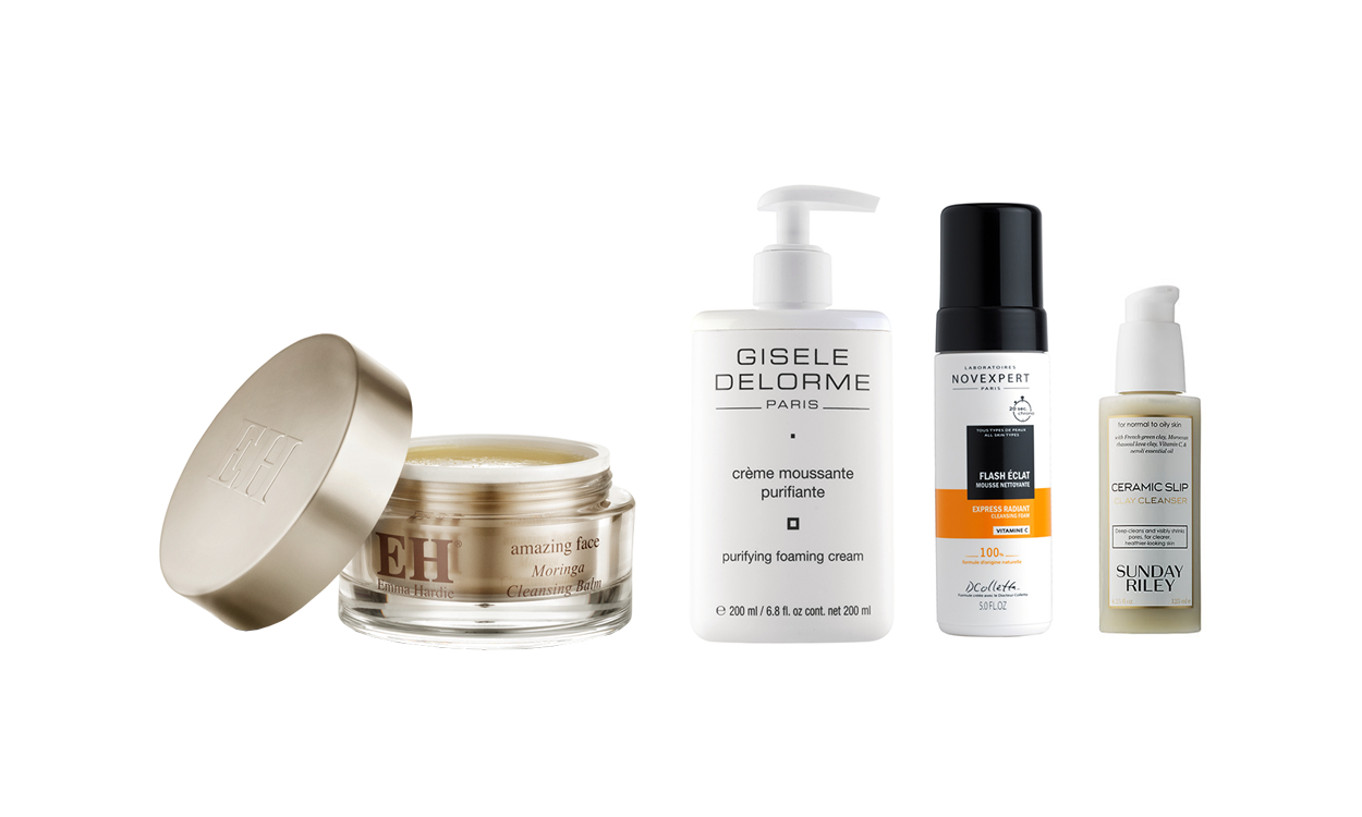 EMMA HARDIE MORINGA CLEANSING BALM, CULTBEAUTY.CO.UK, 39 ФУНТОВ ; GISELE DELORME CRÈME MOUSSANT PURIFIANTE, СПРАШИВАЙТЕ В SPA AT HILTON KYIV; NOVEXPERT INSTANT ECLAT, PARURE.COM.UA, 564 ГРН ; SUNDAY RILEY CERAMIC SLIP, CULTBEAUTY.CO.UK, 35 ФУНТОВ