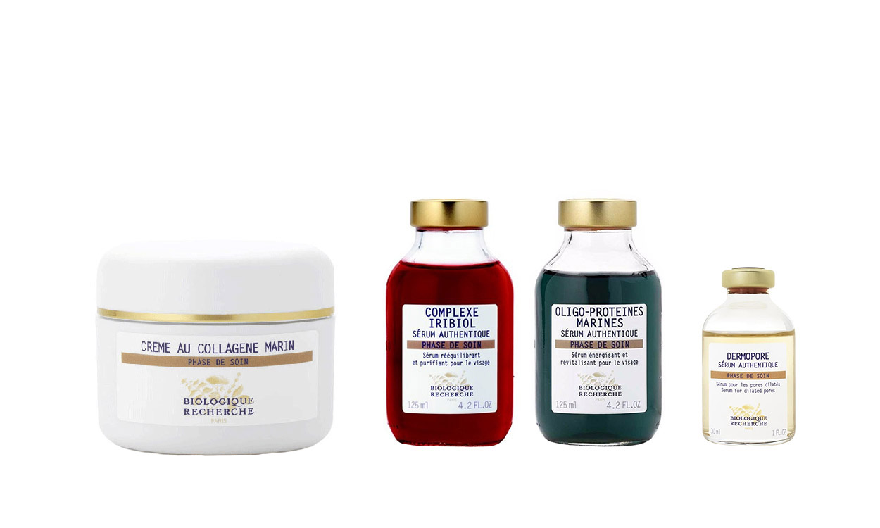 КРЕМ AU COLLAGEN MARINE ($90) УВЛАЖНЯЕТ КОЖУ И СУЖАЕТ ПОРЫ, В КАЧЕСТВЕ ДНЕВНОГО СРЕДСТВА ОЧЕНЬ ХОРОШ, ЛЮБОЙ ТОН НА НЕМ ЛЕЖИТ БЕЗУПРЕЧНО. СЫВОРОТКА IRIBIOL ($42 ЗА 8 МЛ) C САЛИЦИЛОВОЙ КИСЛОТОЙ ПОДОЙДЕТ ДЛЯ ПРОБЛЕМНОЙ КОЖИ, OLIGO-PROTEINES MARINES ($42 ЗА 8 МЛ) С ВОДОРОСЛЯМИ И МАЛАХИТОВОЙ ПУДРОЙ УВЛАЖНЯЕТ И ПРИДАЕТ ЗДОРОВОЕ СВЕЧЕНИЕ, А ЕЩЕ ЕЕ МОЖНО НАНОСИТЬ ПОД ГЛАЗА. СЫВОРОТКА DERMOPORE ($79 ЗА 8 МЛ) СУЖАЕТ ПОРЫ И ДЕЛАЕТ ИХ БОЛЕЕ ЭЛАСТИЧНЫМИ, ХОРОШО РАБОТАЕТ С РЕЛЬЕФОМ КОЖИ. ВСЕ ТРИ ХОРОШИ ДЛЯ ЖИРНОЙ И ПРОБЛЕМНОЙ