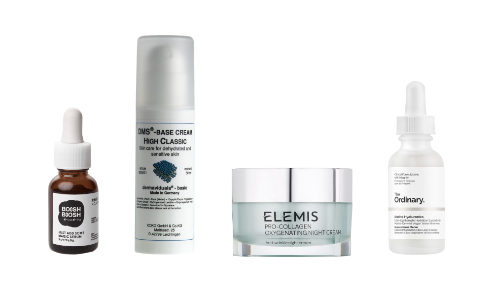 СЫВОРОТКА JUST ADD SOME MAGIC SERUM, BOOSH BOOSH, BOOSHBOOSH.COM, 1590 ГРН ; УВЛАЖНЯЮЩИЙ КРЕМ DERMAVIDUALS – CПАШИВАЙТЕ У КОСМЕТОЛОГОВ, ЦЕНА ЗАВИСИТ ОТ АКТИВОВ, ДОБАВЛЕННЫХ В СРЕДСТВО; КРЕМ ELEMIS PRO-COLLAGEN OXYGENATING NIGHT CREAM, ELEMIS.COM.UA, $150 ; СЫВОРОТКА THE ORDINARY MARINE HYALURONICS, CULTBEAUTY.CO.UK, 5,95 ФУНТОВ .