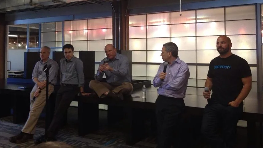 Kurt Delbene, Jeff Teper, Steve Balmer (CEO of Microsoft), David Sacks (CEO of Yammer) and Adam Pisoni (CTO Founder) Announcing the Microsoft aquisition for 1.2 Billion