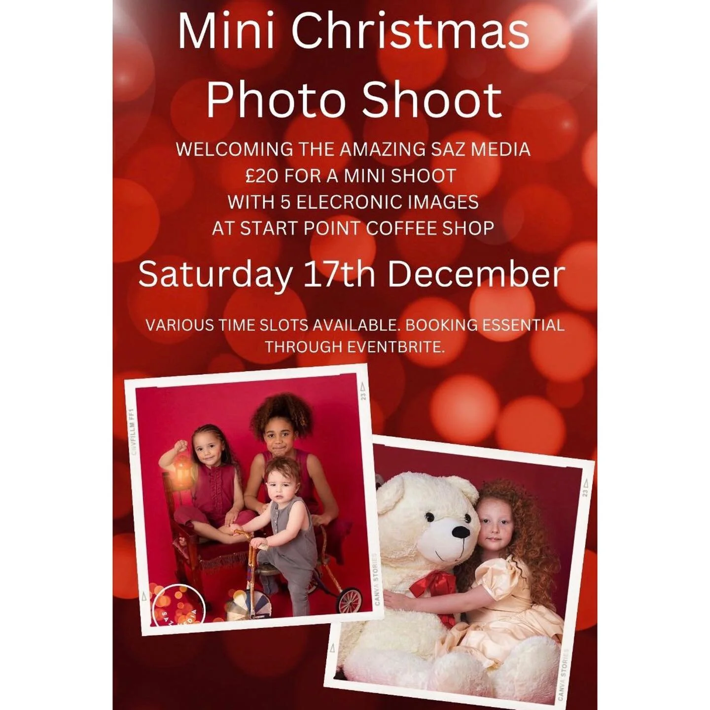 Give the gift of beautiful photos this Christmas. Book in at a super discounted rate @startingpointstockport 

Copy and paste eventbrite booking link below or search SAZ MEDIA in eventbrite to book your time slot. 

https://www.eventbrite.co.uk/e/chr