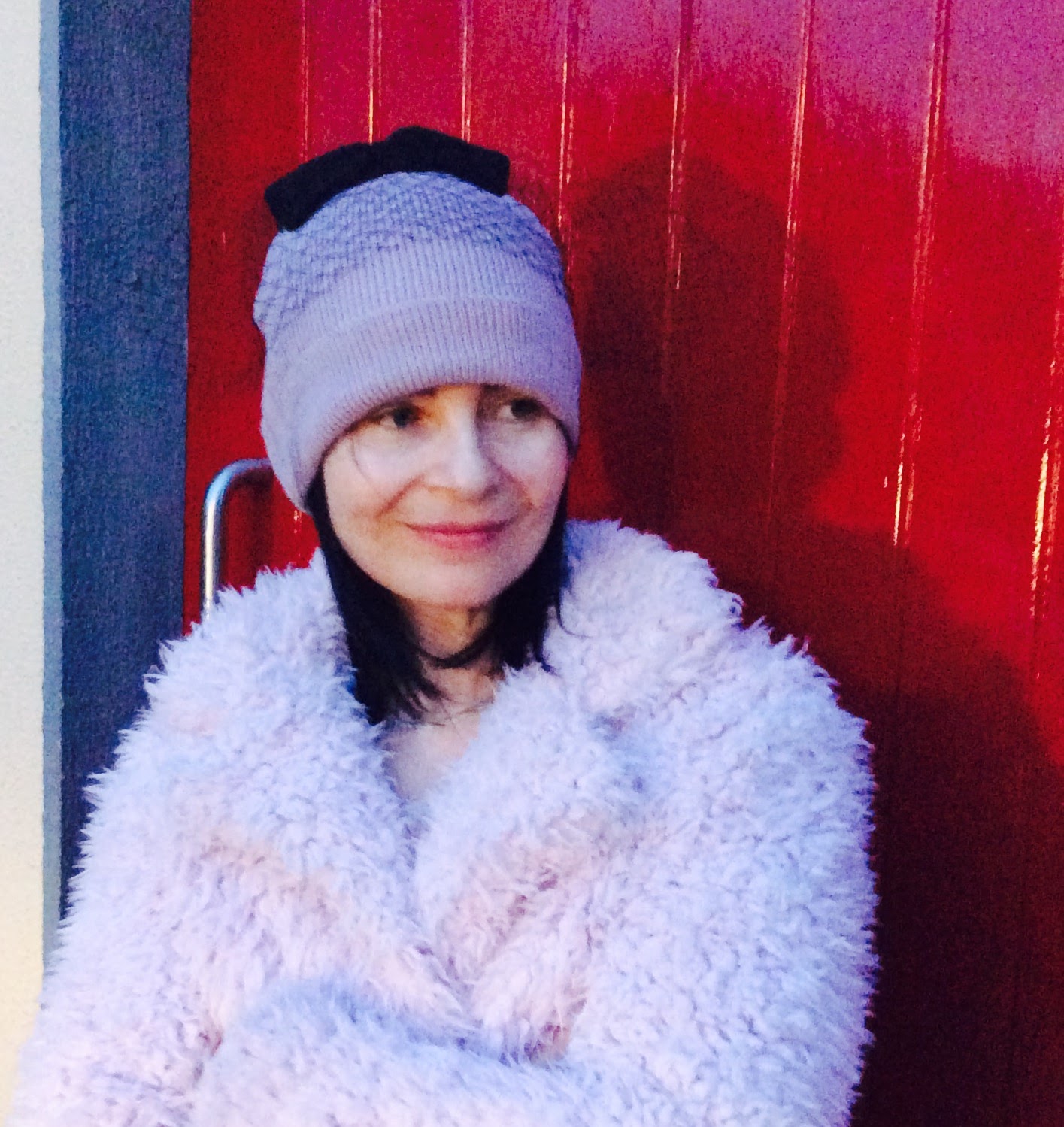 Dusty Pink (It appears grey in photos) Beanie with netting from Savida in Dunnes Stores.