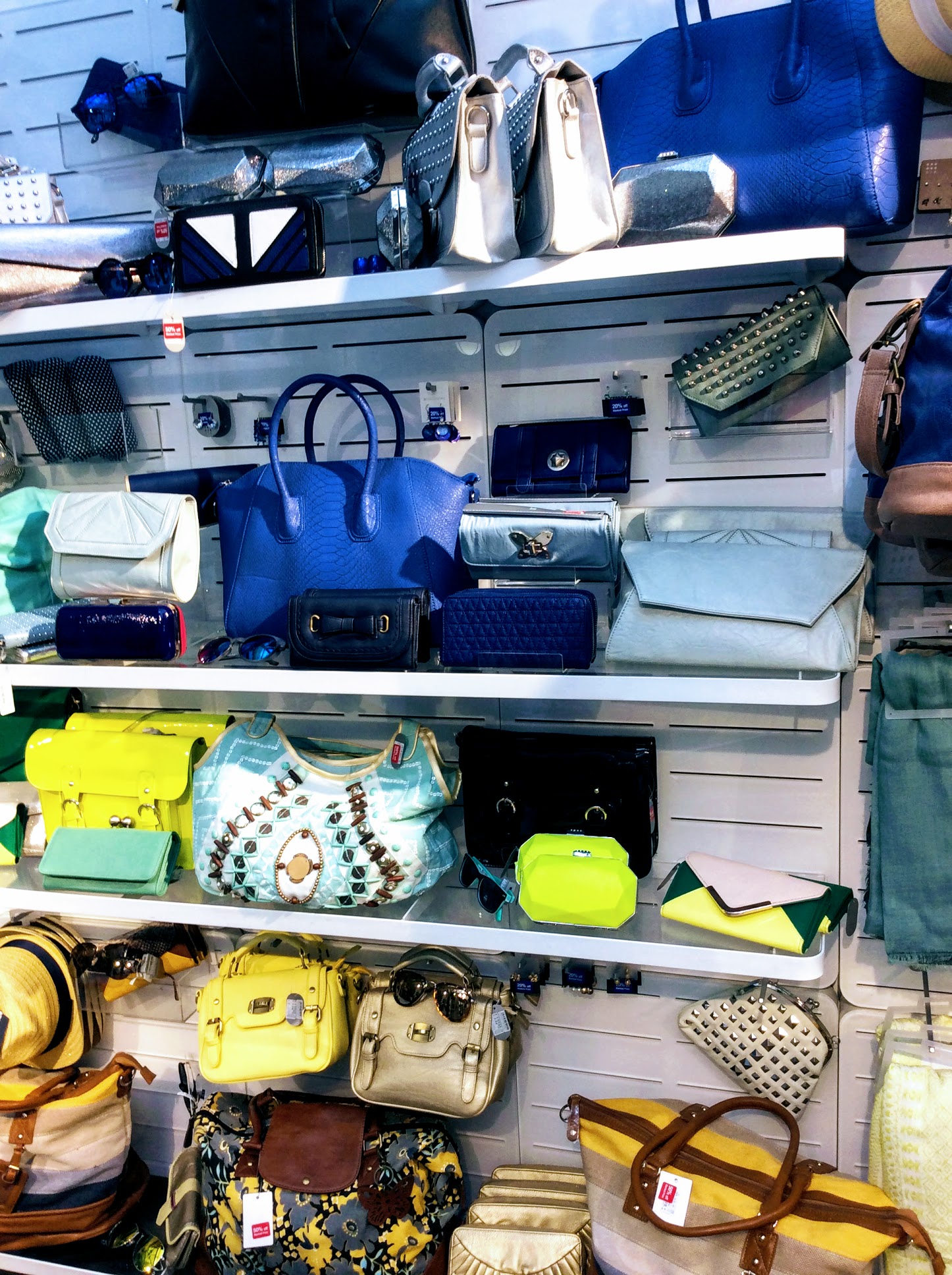An array of jewel coloured bags from the tempting Oxfam accessory store SIX 4 GOOD.