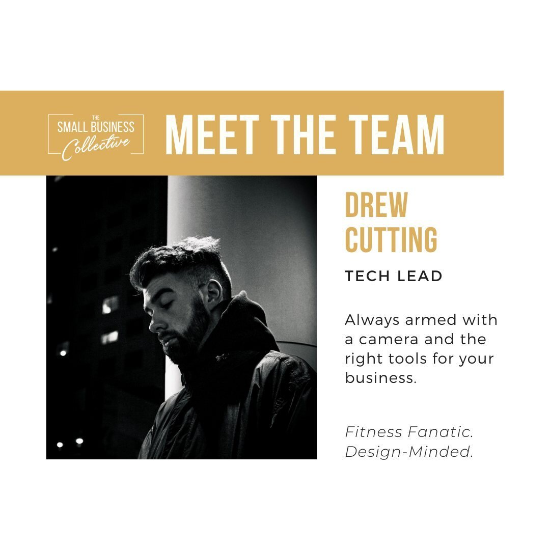 MEET THE TEAM Introducing our Tech extraordinaire... Drew Cutting! While he may be the only male presence currently on the SBC team, he handles all of our shenanigans brilliantly and is always bringing new ideas and technologies for the business and 